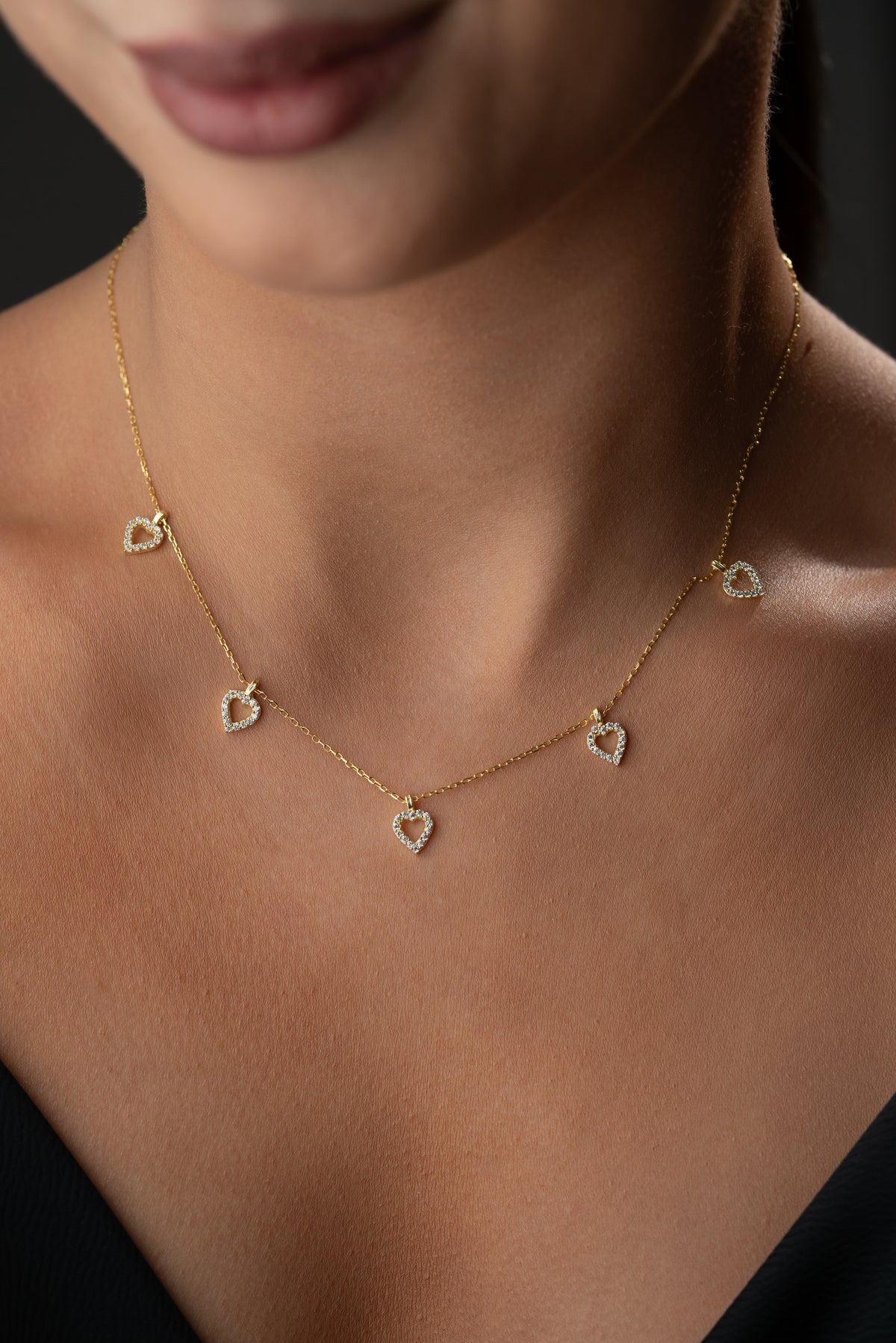 Pave Open Heart Charm Necklace
