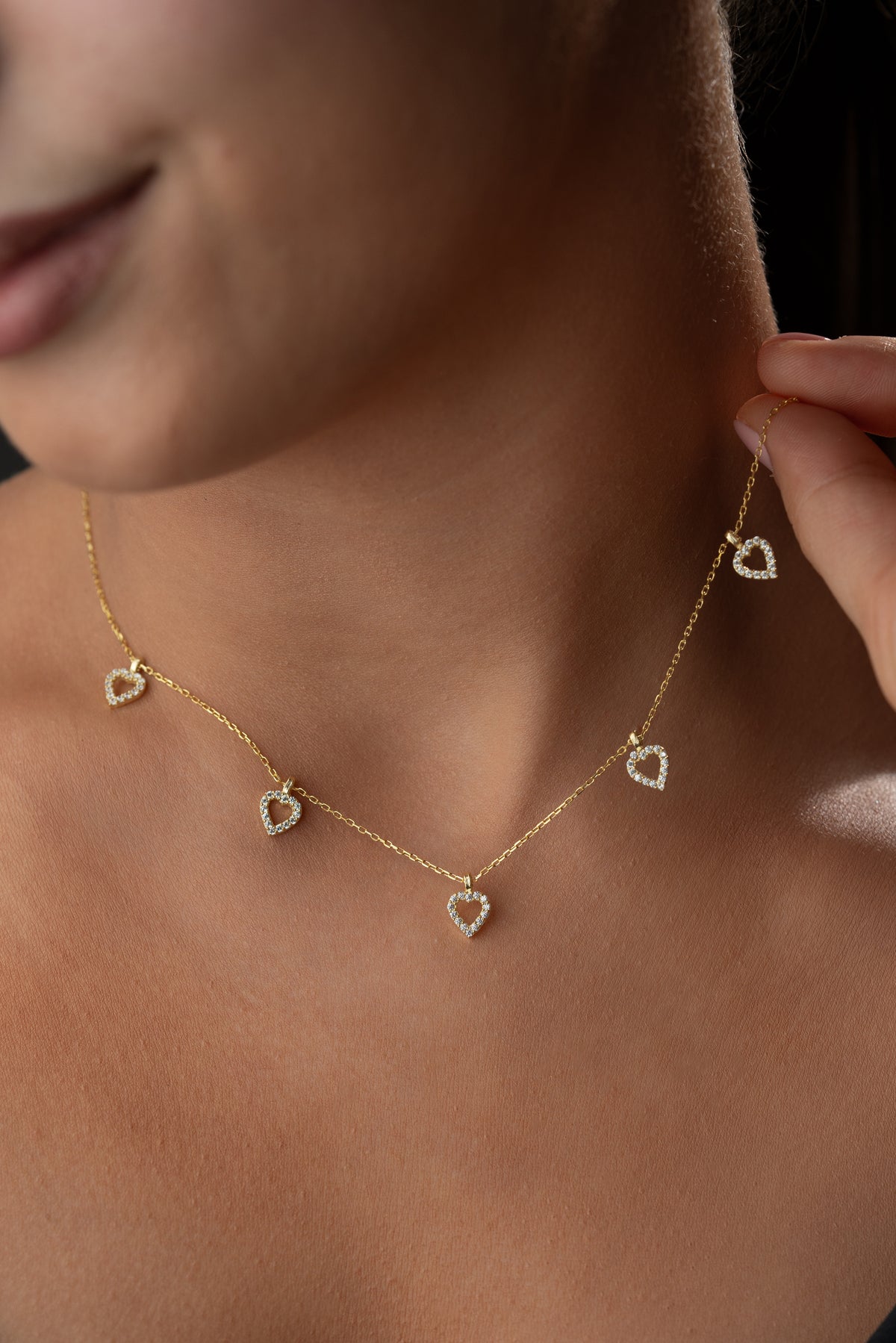 Pave Open Heart Charm Necklace