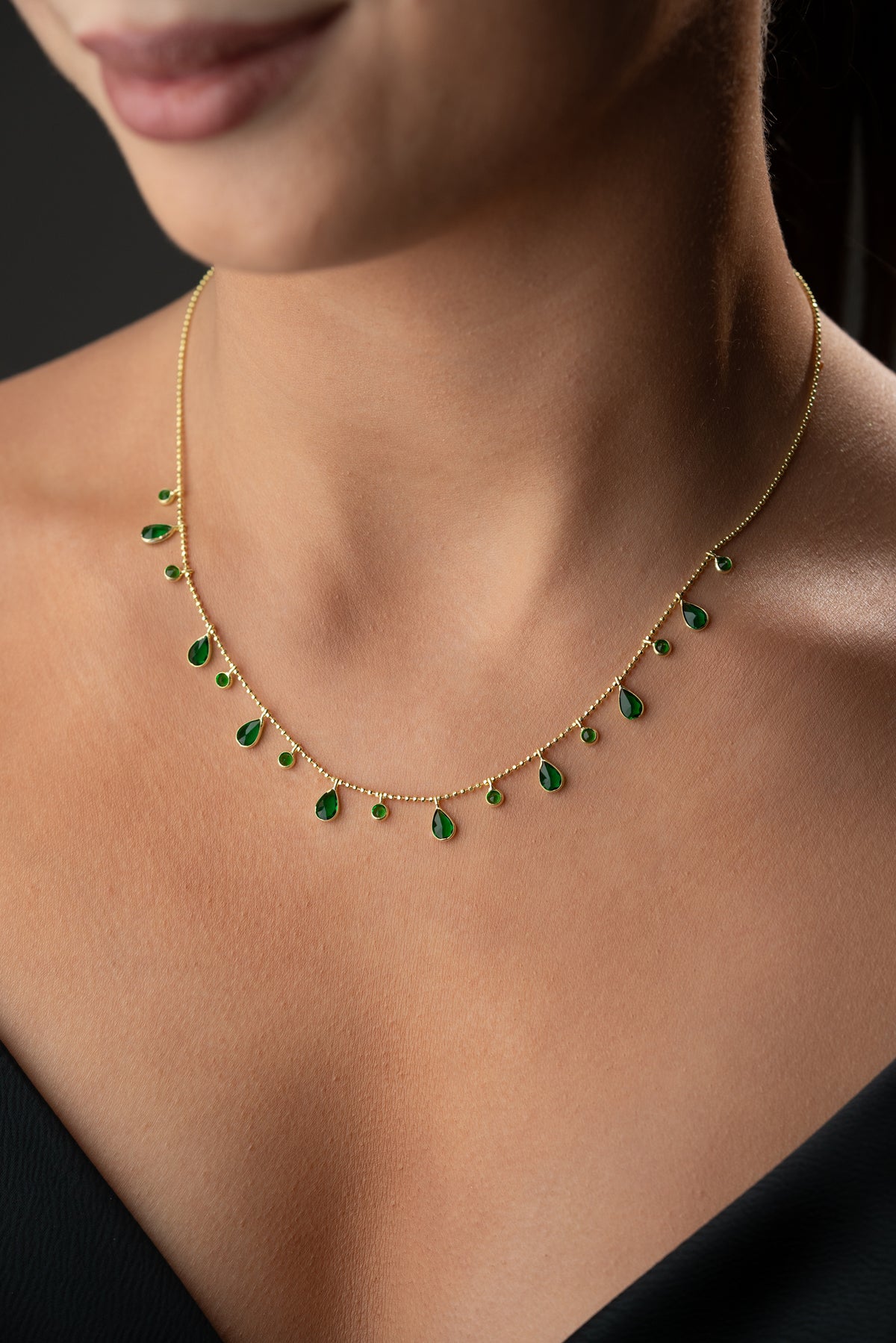 Emerald Teardrop Fringe Necklace