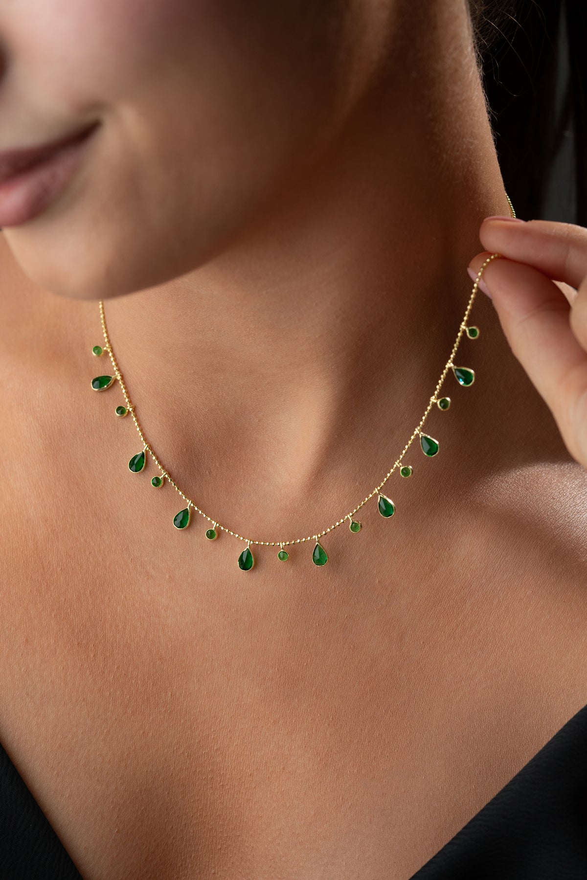 Emerald Teardrop Fringe Necklace