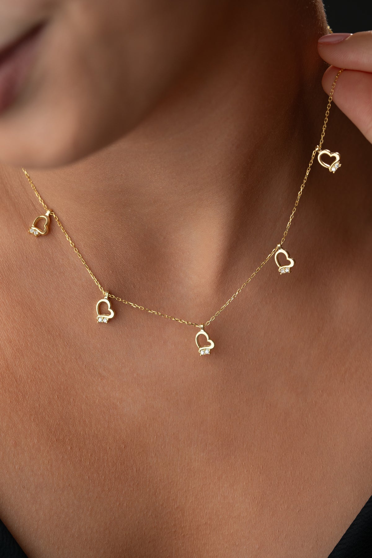 Dainty Heart Charm Station Necklace