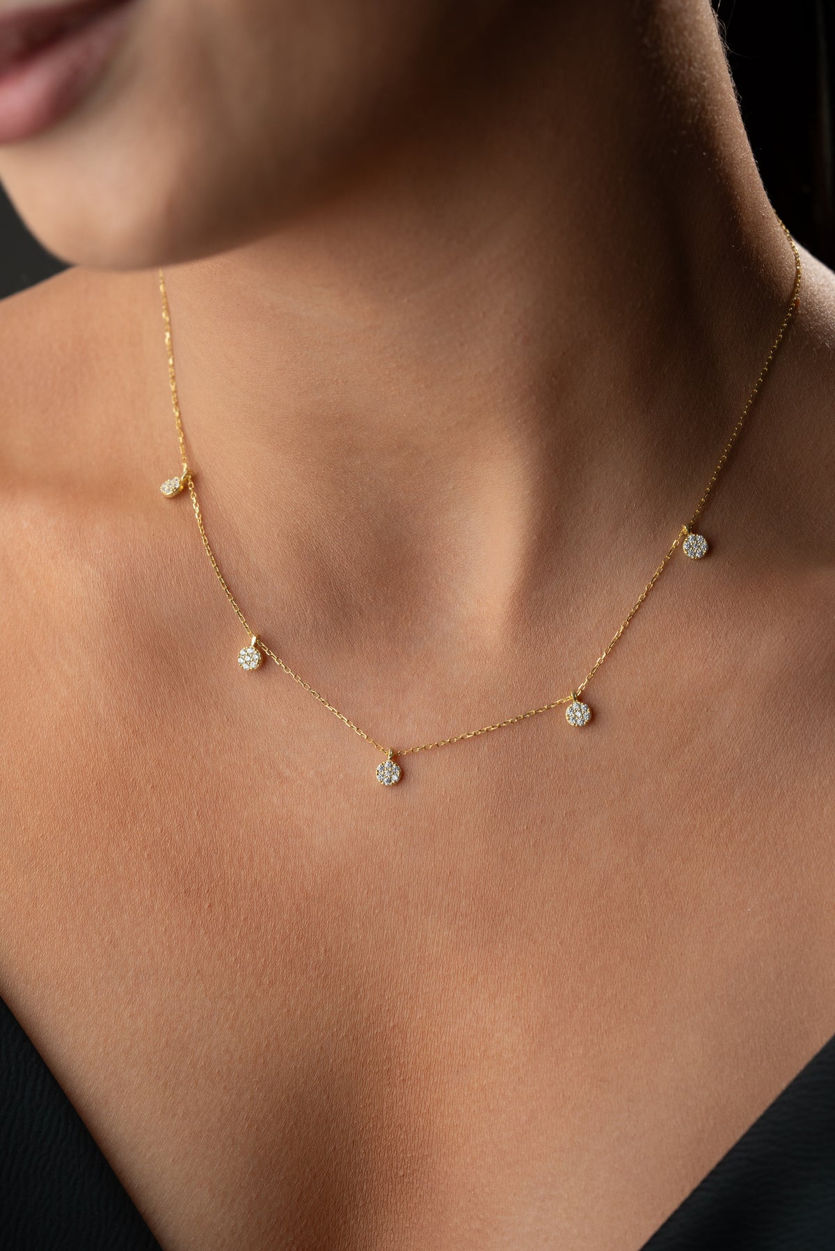 Pave Disc Station Necklace