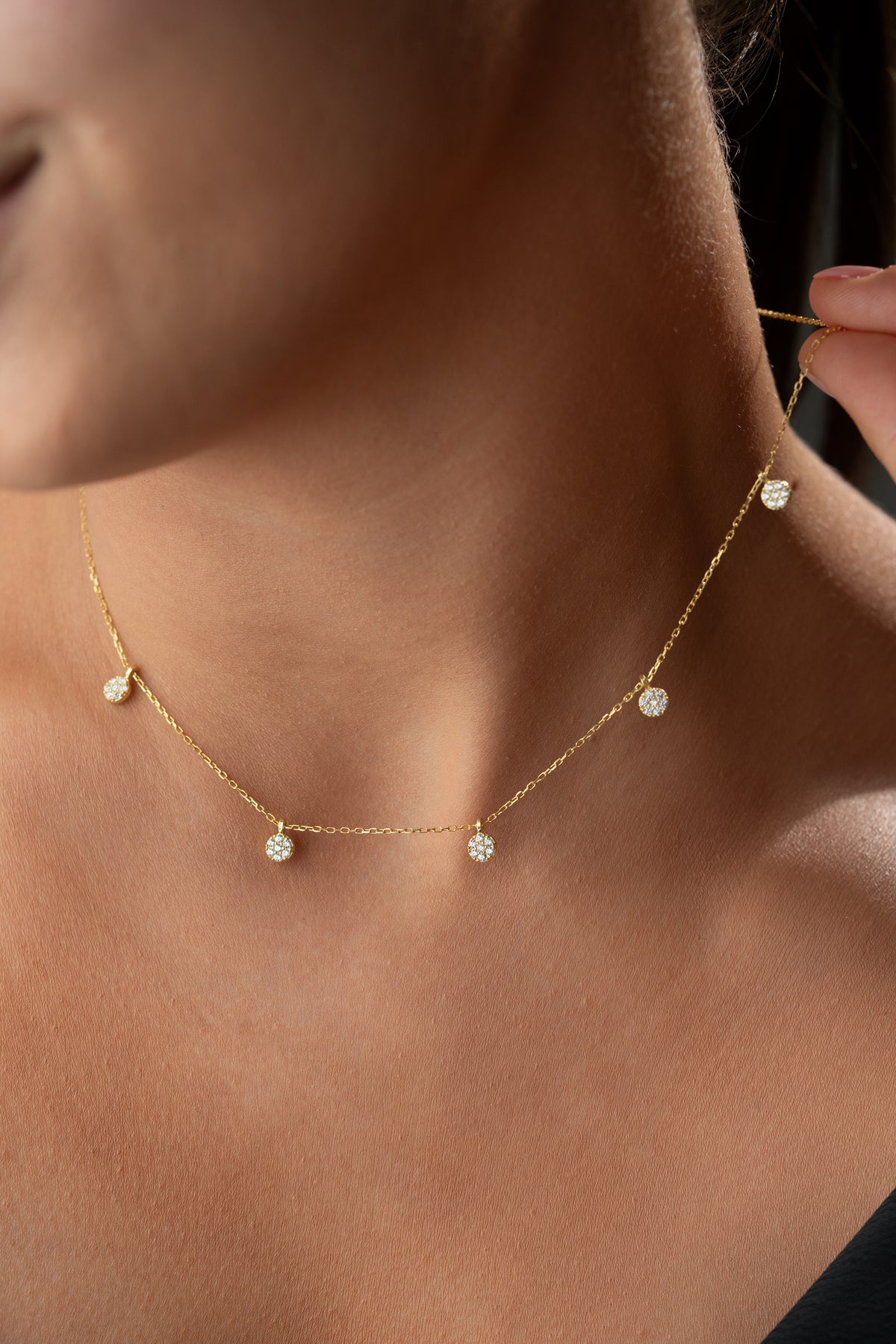Pave Disc Station Necklace