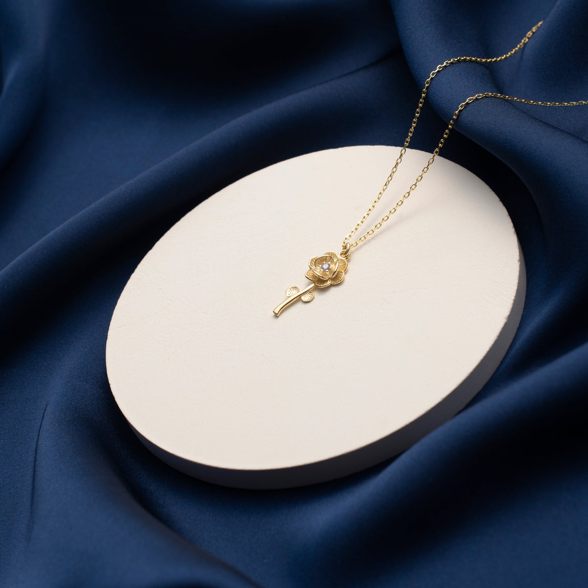 Gold Dahlia Flower Stem Necklace