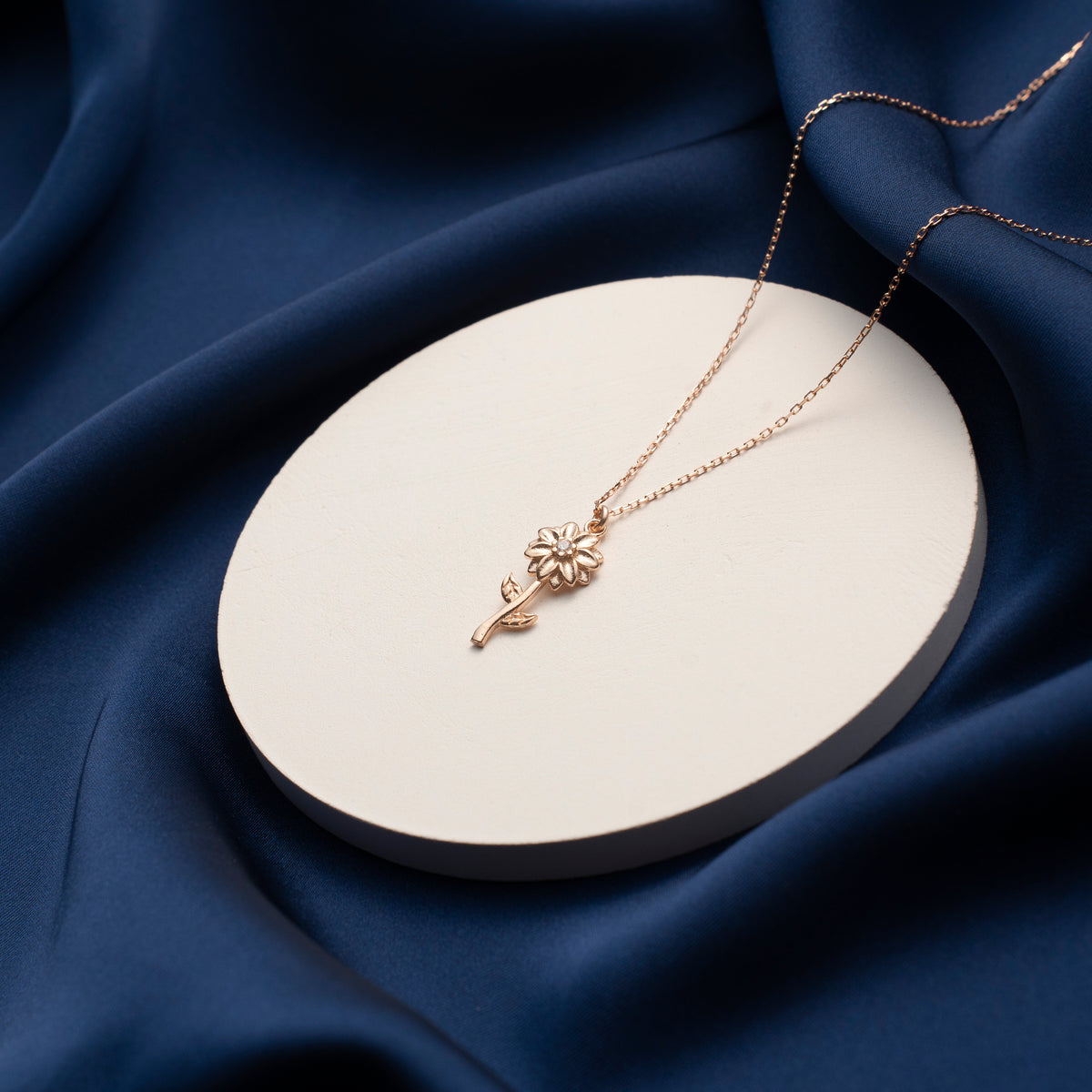 Gold Dahlia Flower Stem Necklace