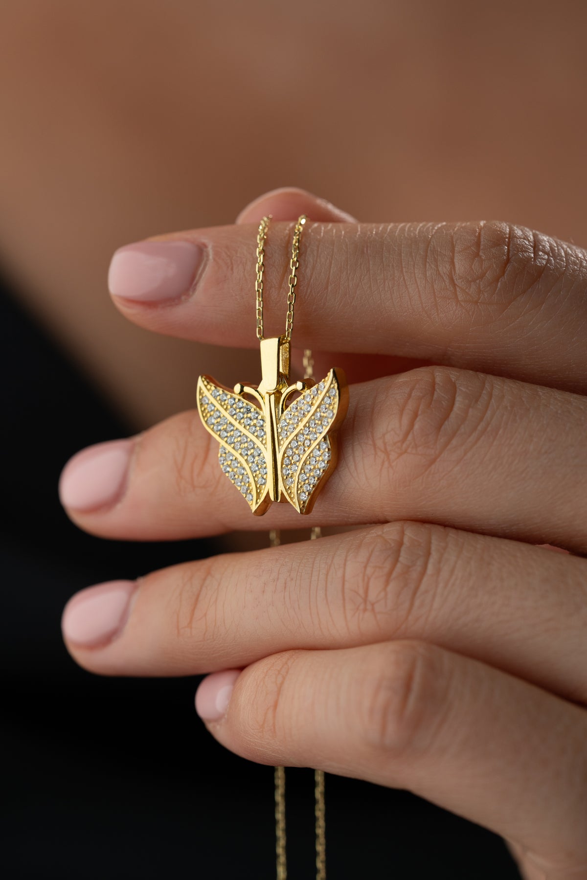 Pave Crystal Butterfly Necklace