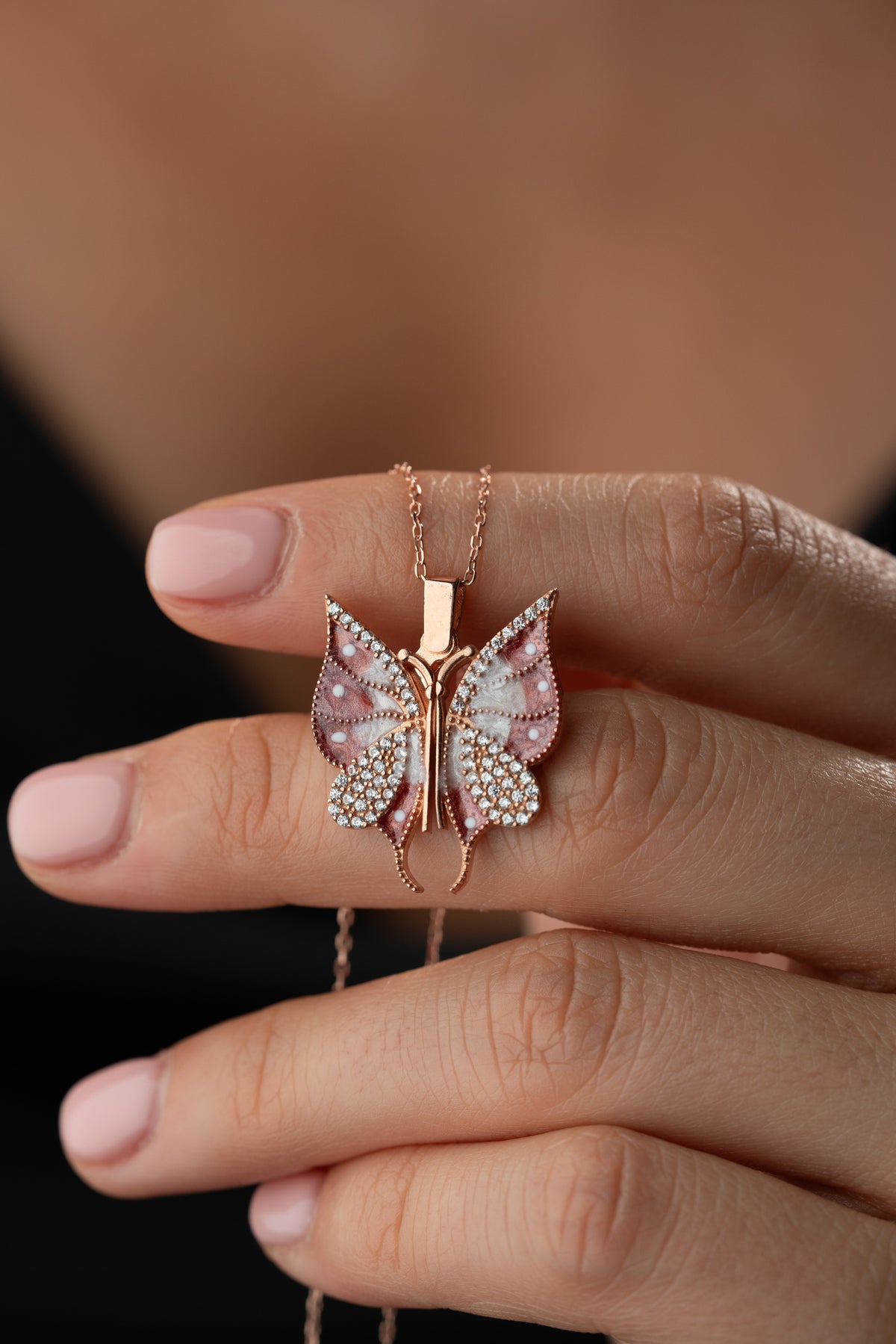 Butterfly Locket Pendant Necklace in Rose Gold