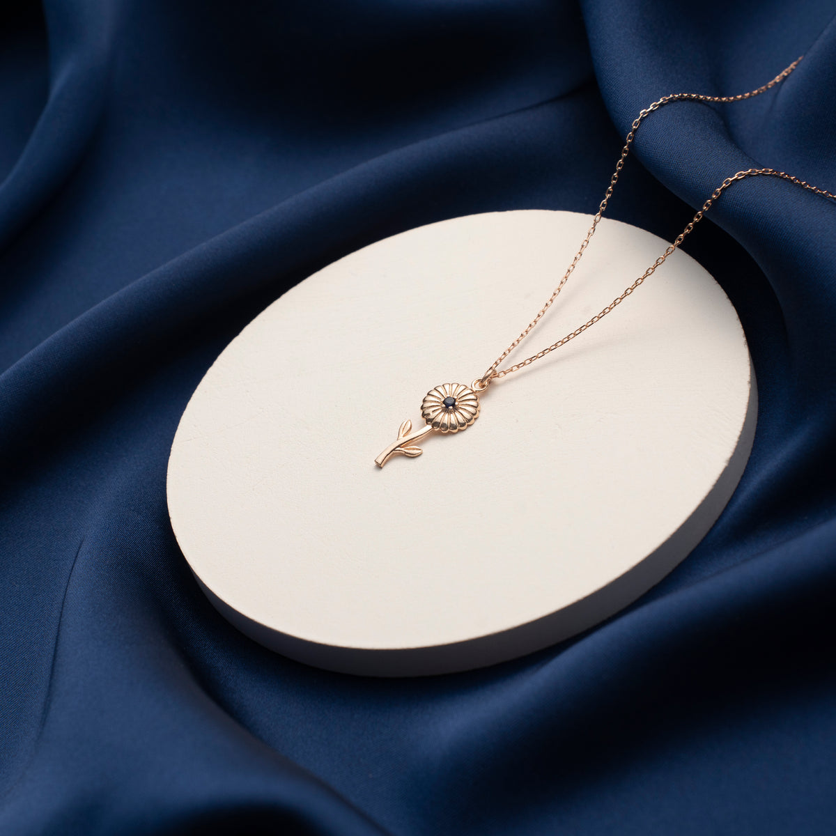 Gold Dahlia Flower Stem Necklace