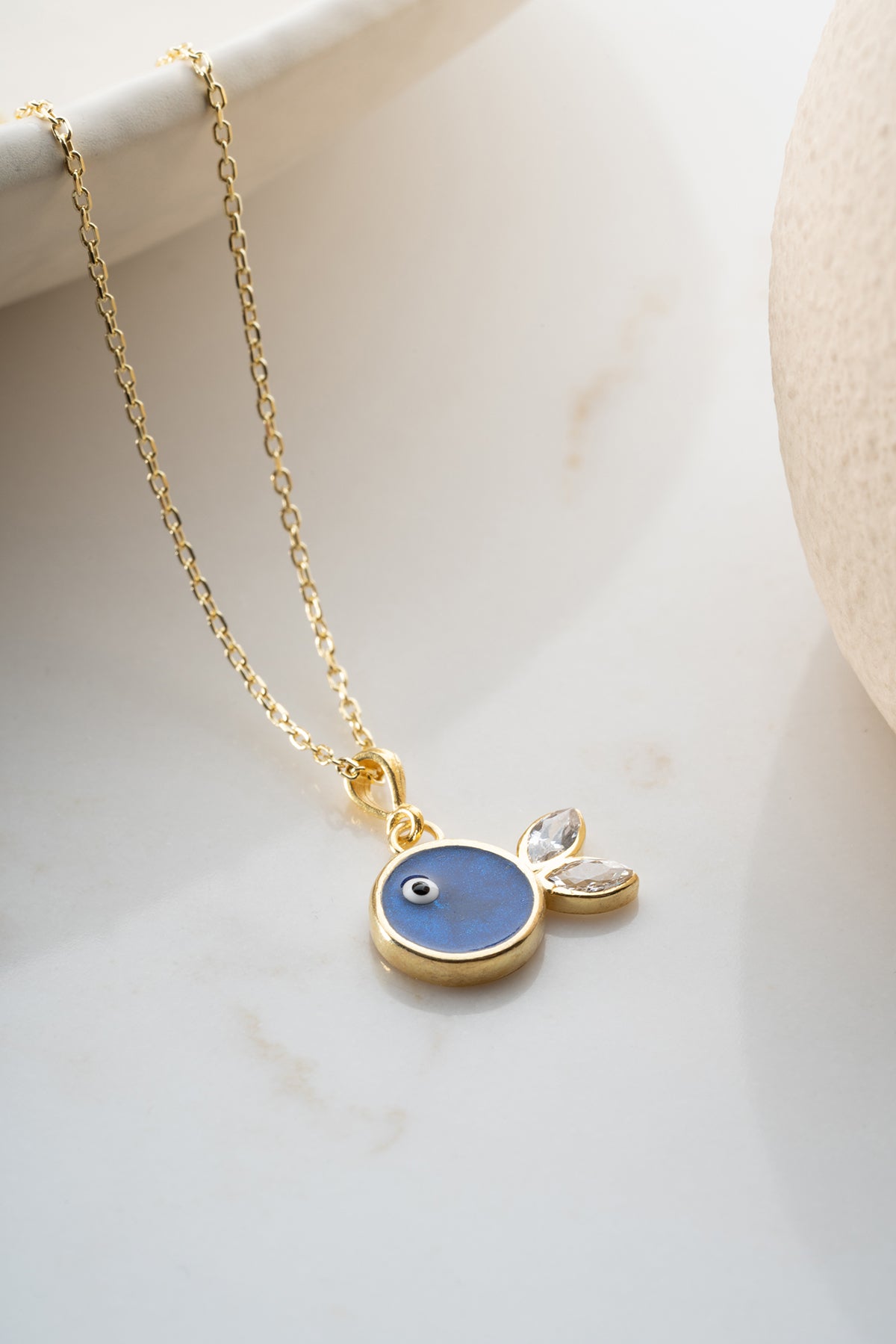 Blue Evil Eye Fish Pendant Necklace
