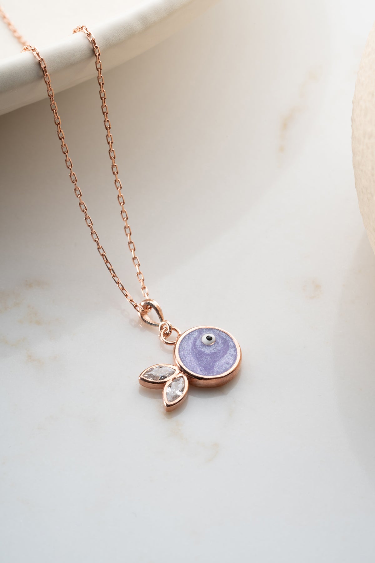 Purple Fish Charm Necklace in Rose Gold