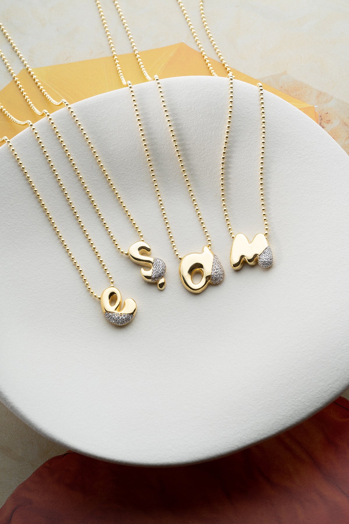 Pave Lowercase Initial Necklace in Gold