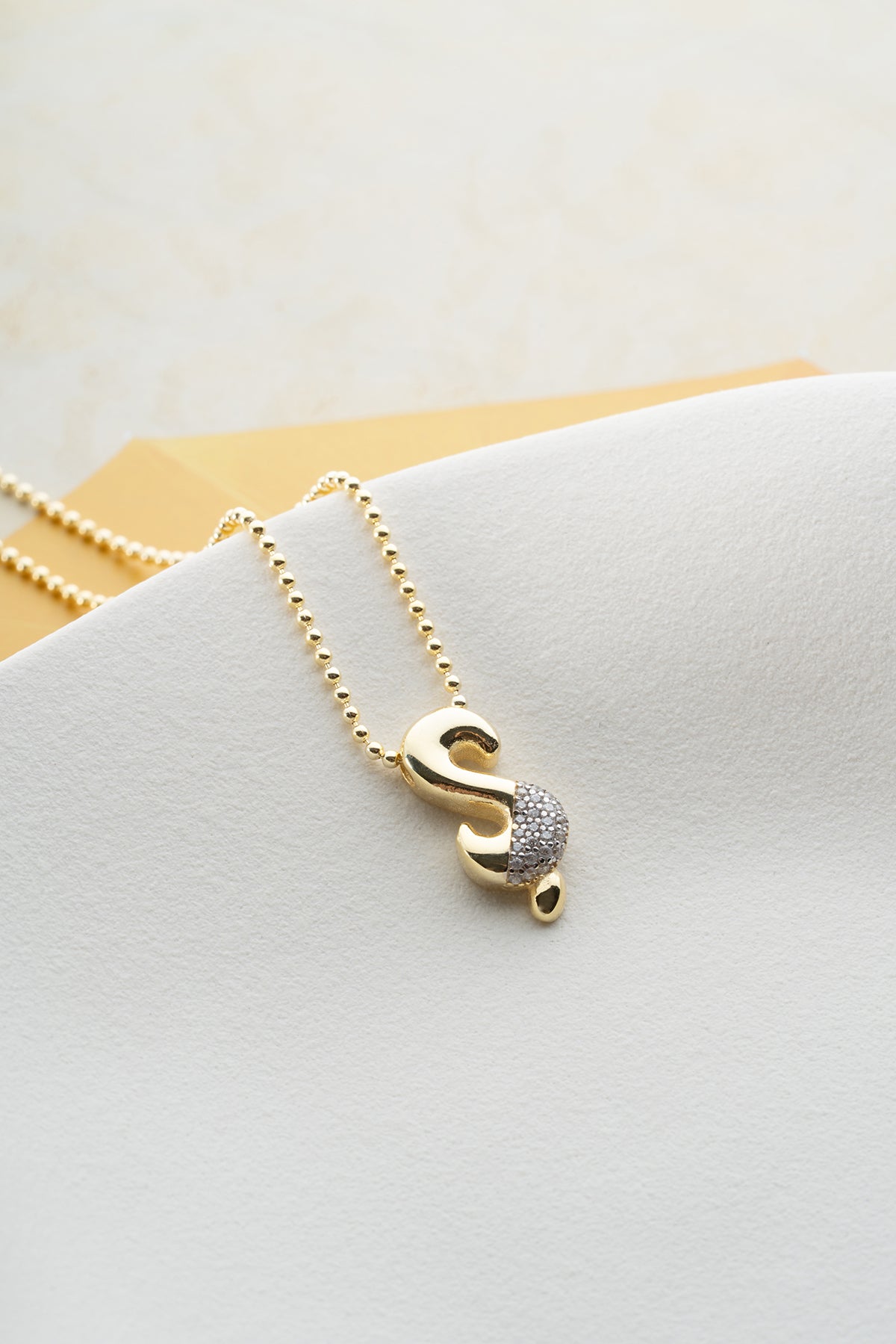 Pave Lowercase Initial Necklace in Gold