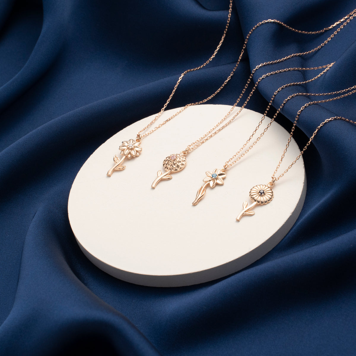 Gold Dahlia Flower Stem Necklace