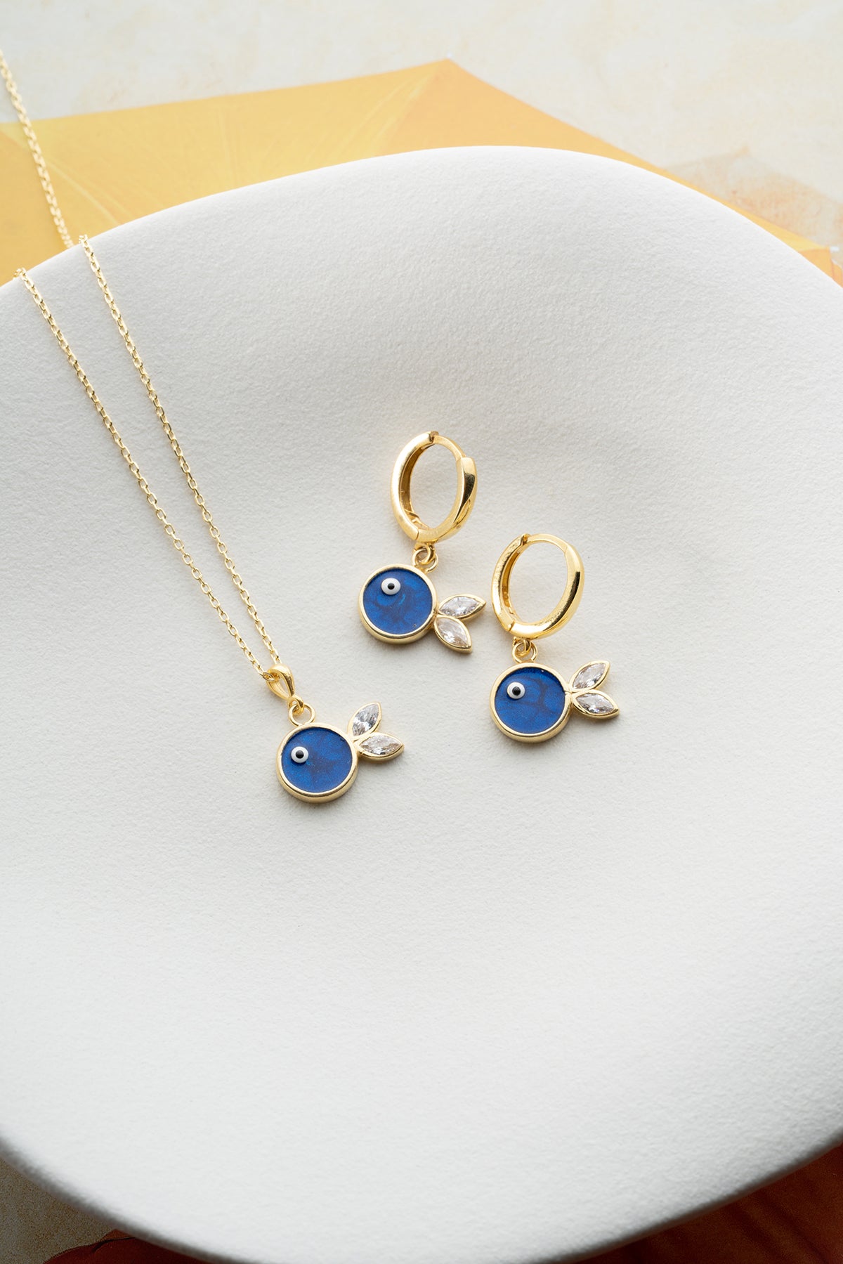 Blue Evil Eye Fish Jewelry Set