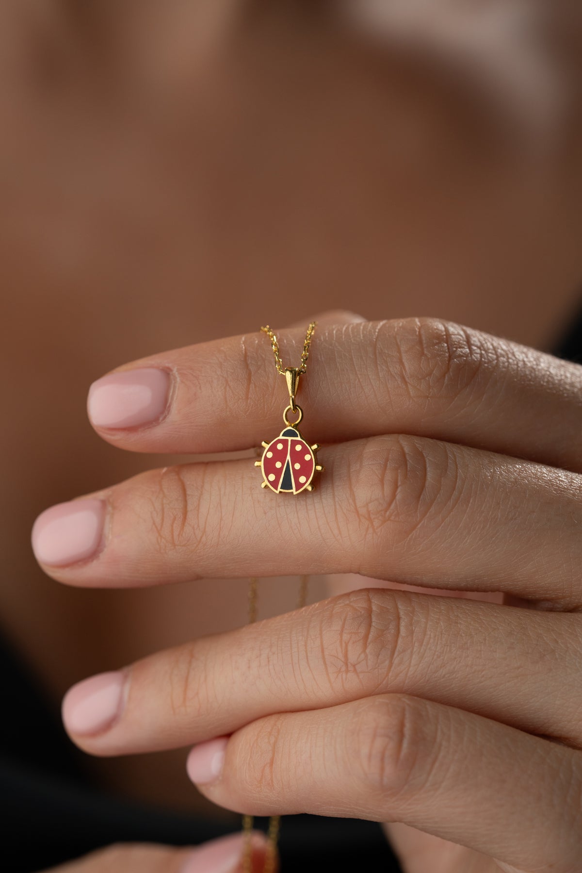 Red Enamel Ladybug Pendant Necklace