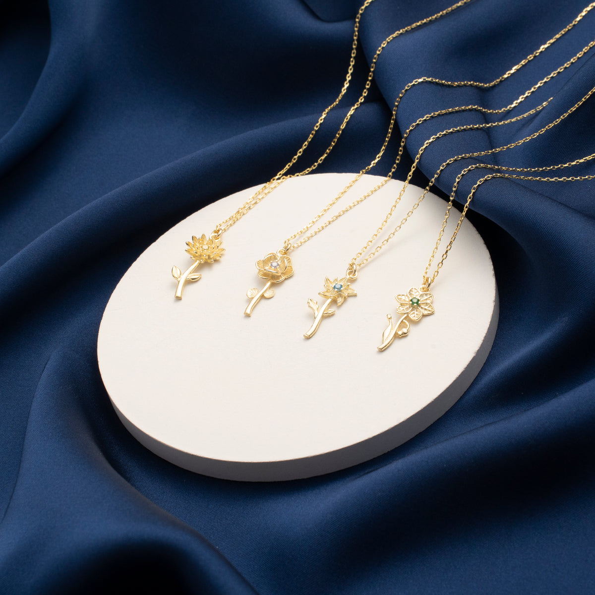 Gold Dahlia Flower Stem Necklace
