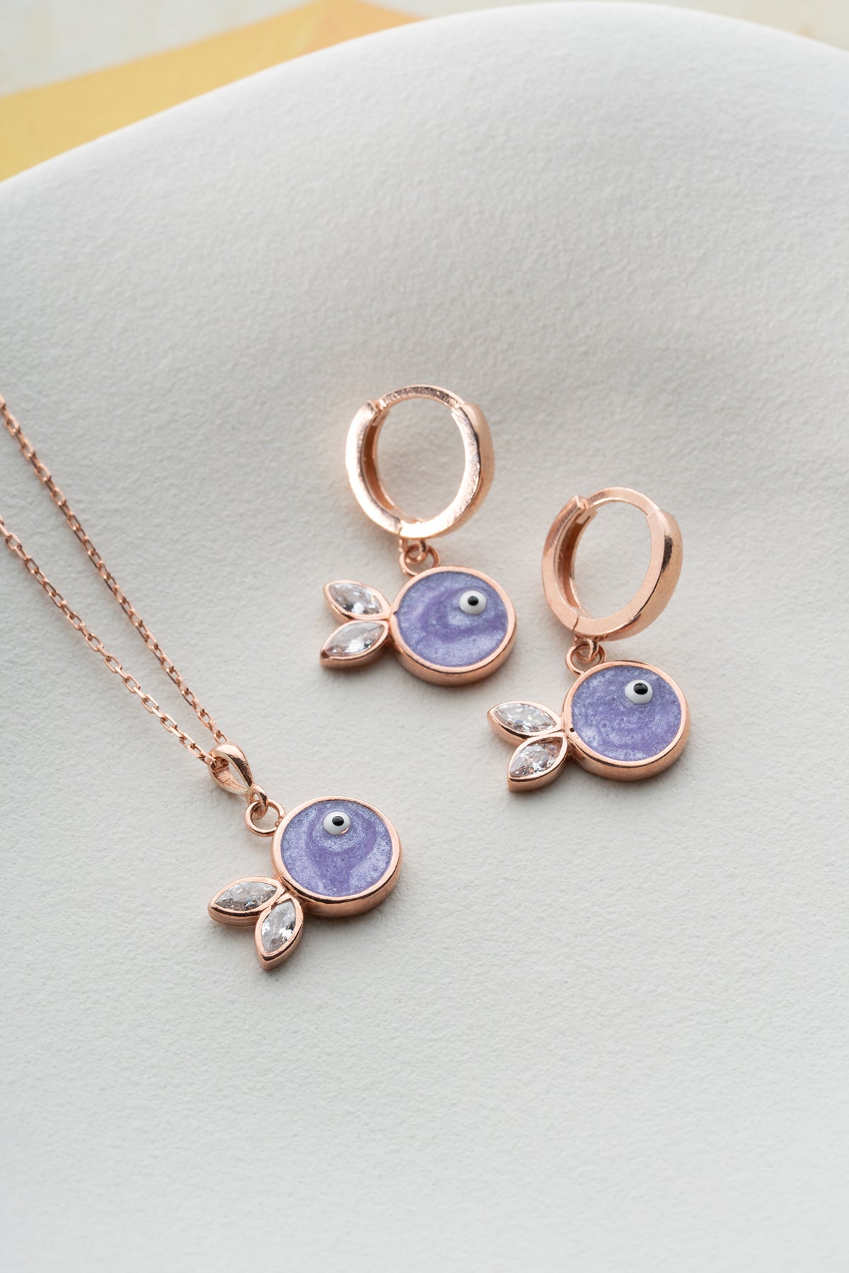 Purple Evil Eye Fish Necklace and Earring Set