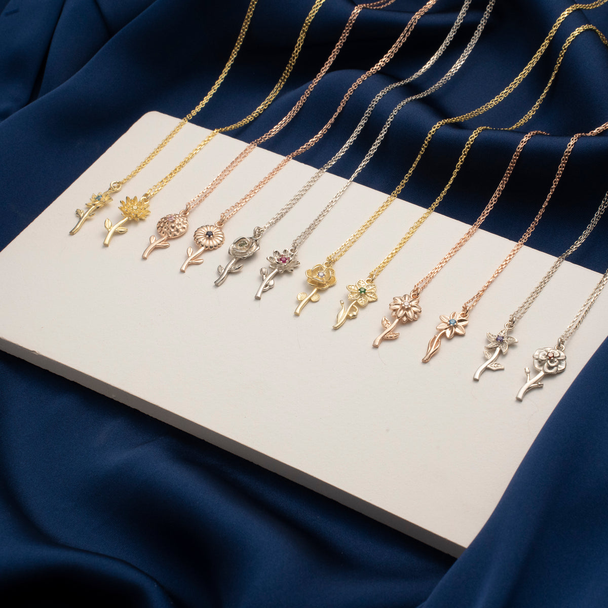 Gold Dahlia Flower Stem Necklace