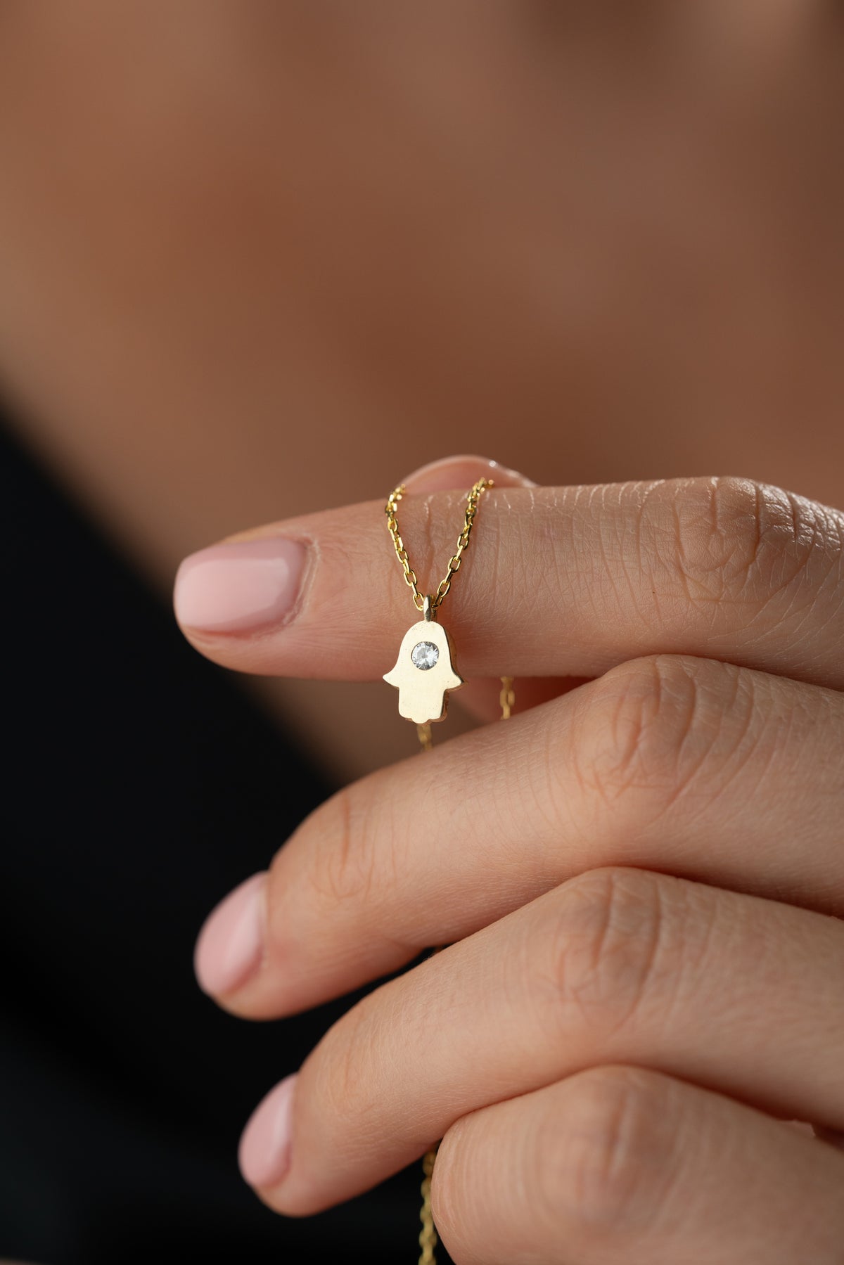 Petite Hamsa Hand Necklace in Gold