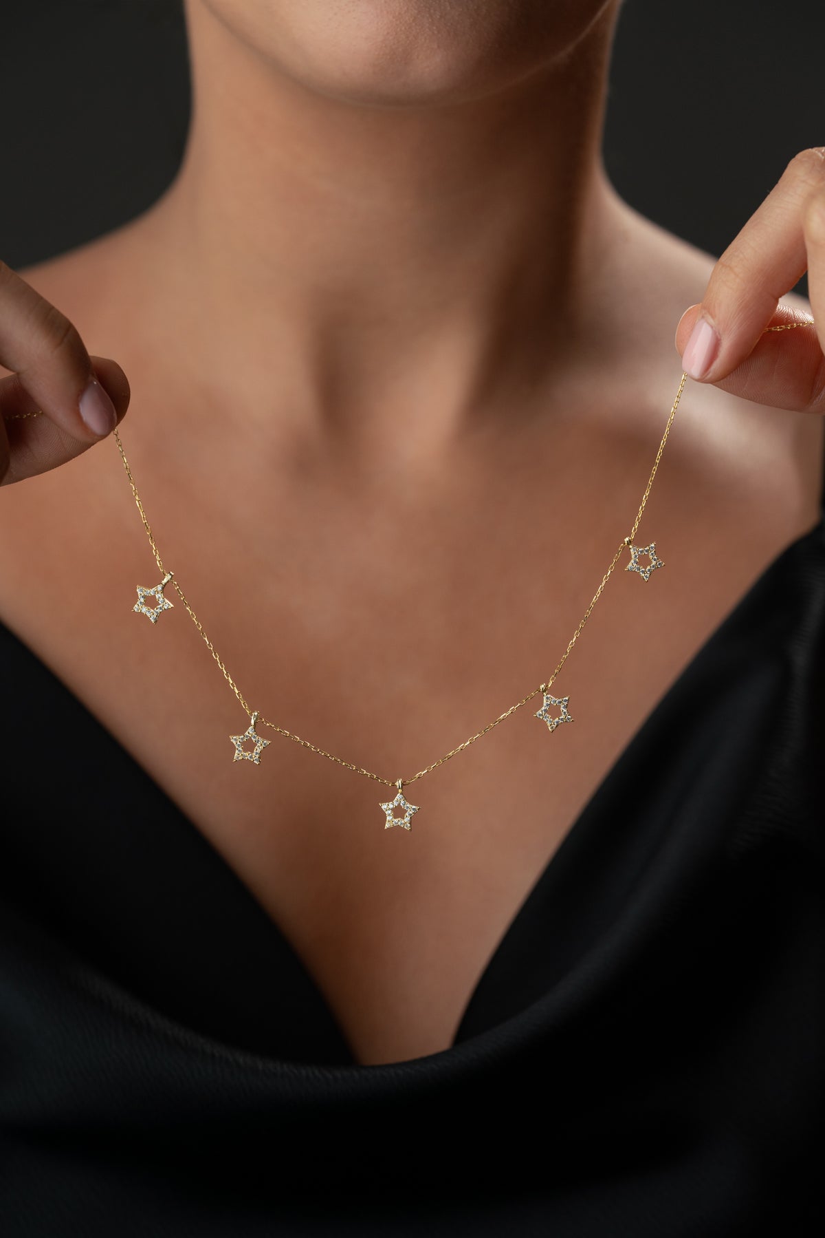 Pave Star Charm Necklace in Gold