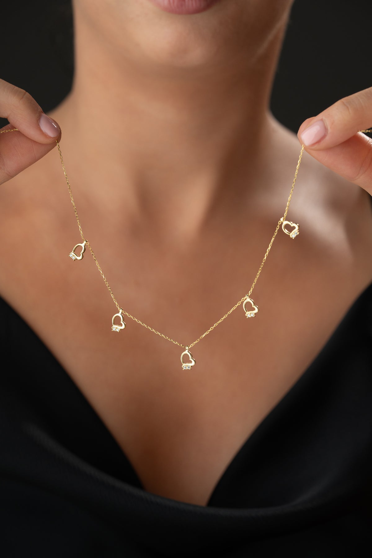 Dainty Heart Charm Station Necklace