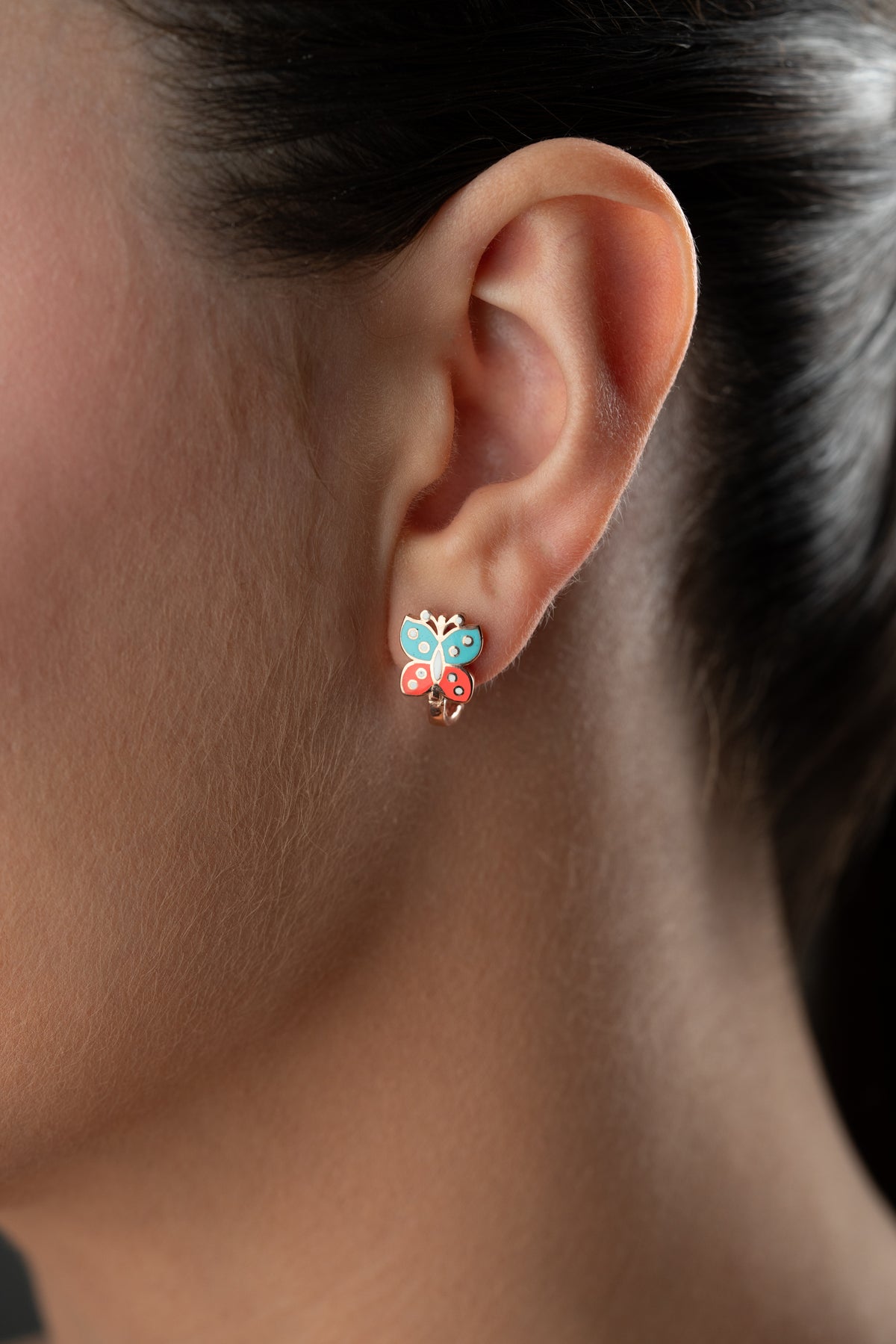 Enamel Butterfly Hoop Earrings
