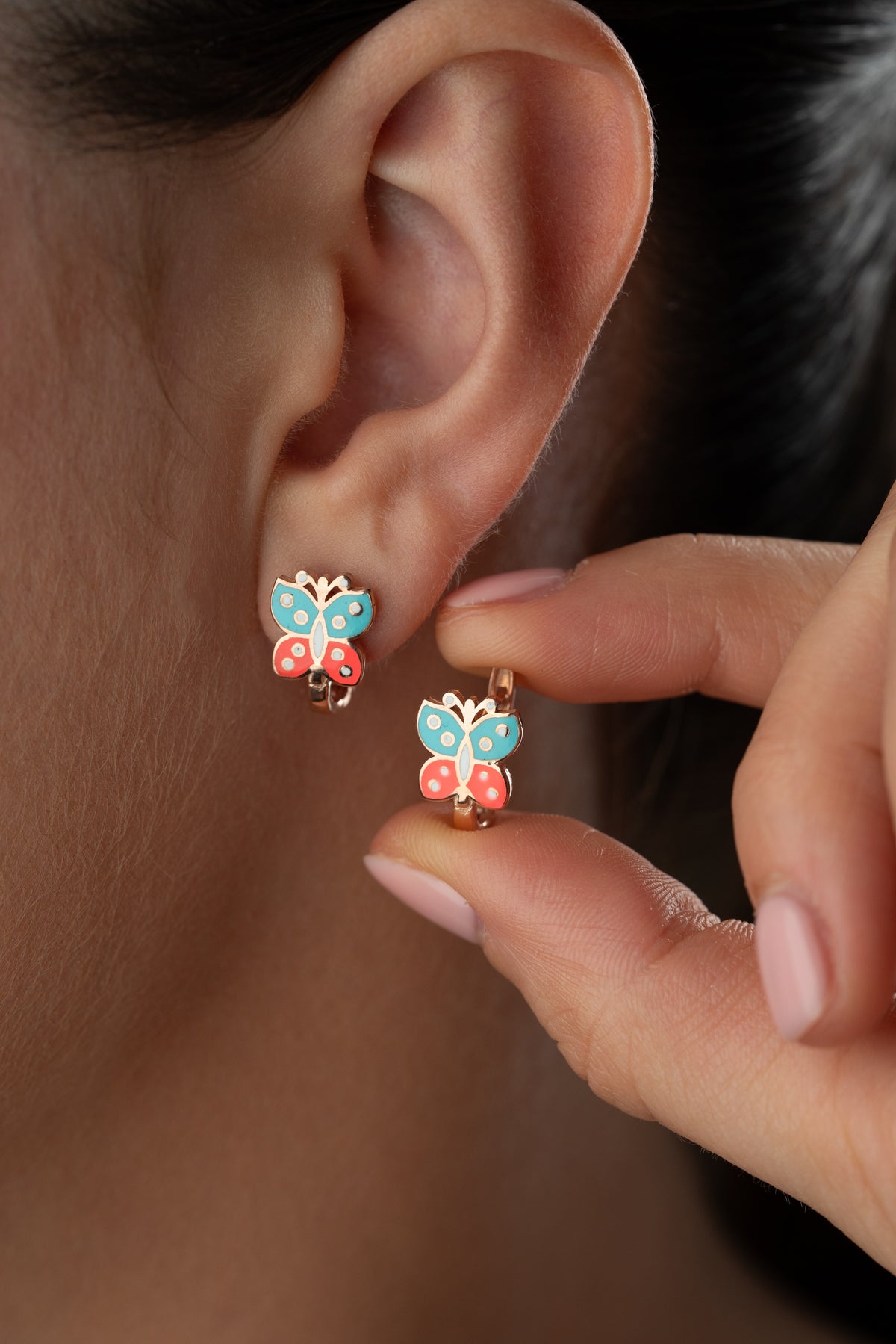 Enamel Butterfly Hoop Earrings