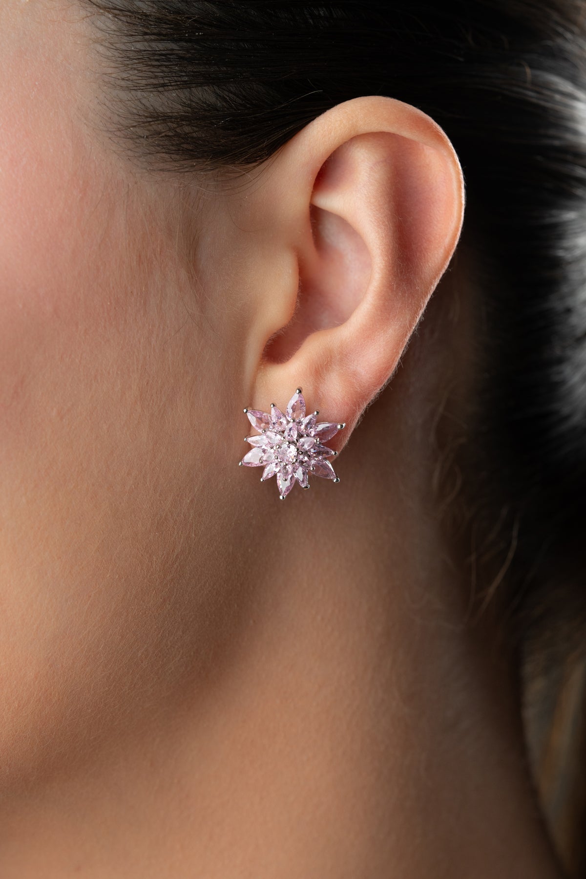 Pink Lotus Flower Stud Earrings