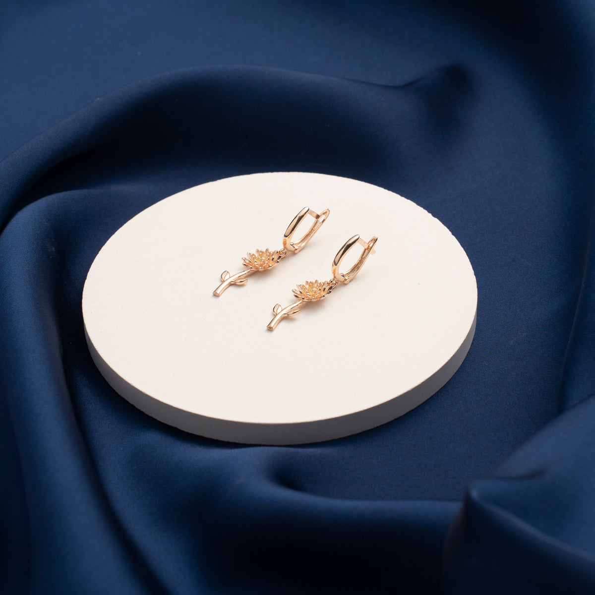 Blossom Branch Drop Earrings with Red Stone