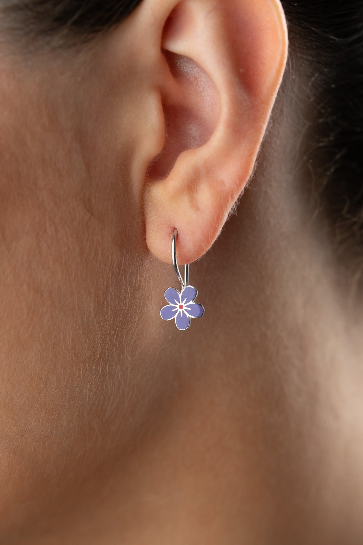 Purple Enamel Flower Drop Earrings