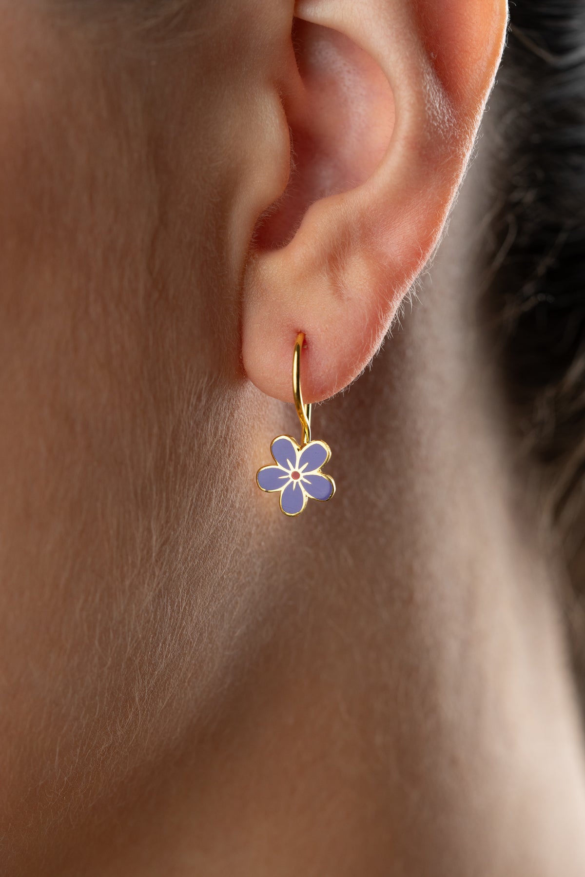 Purple Enamel Flower Drop Earrings