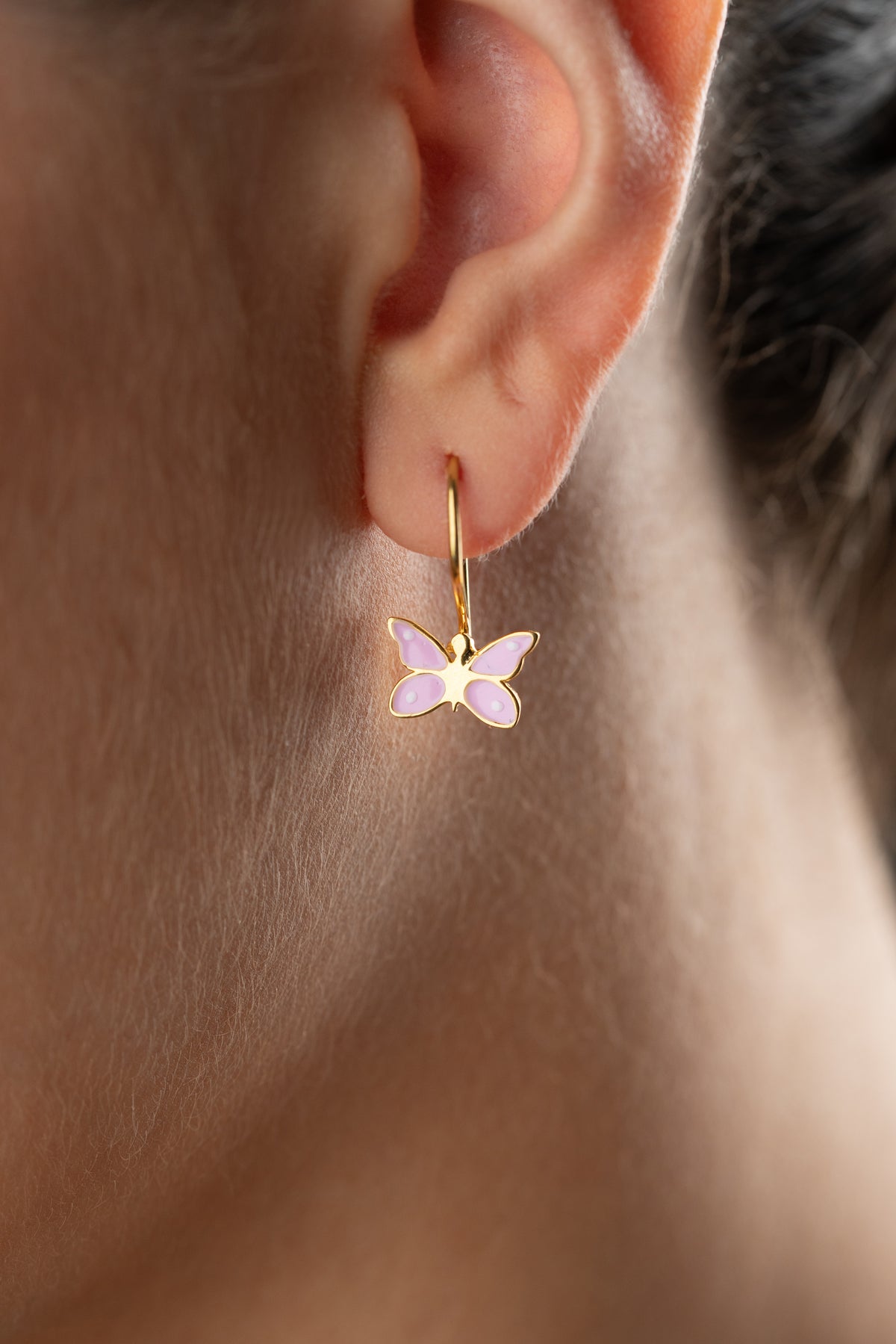 Pink Enamel Butterfly Drop Earrings