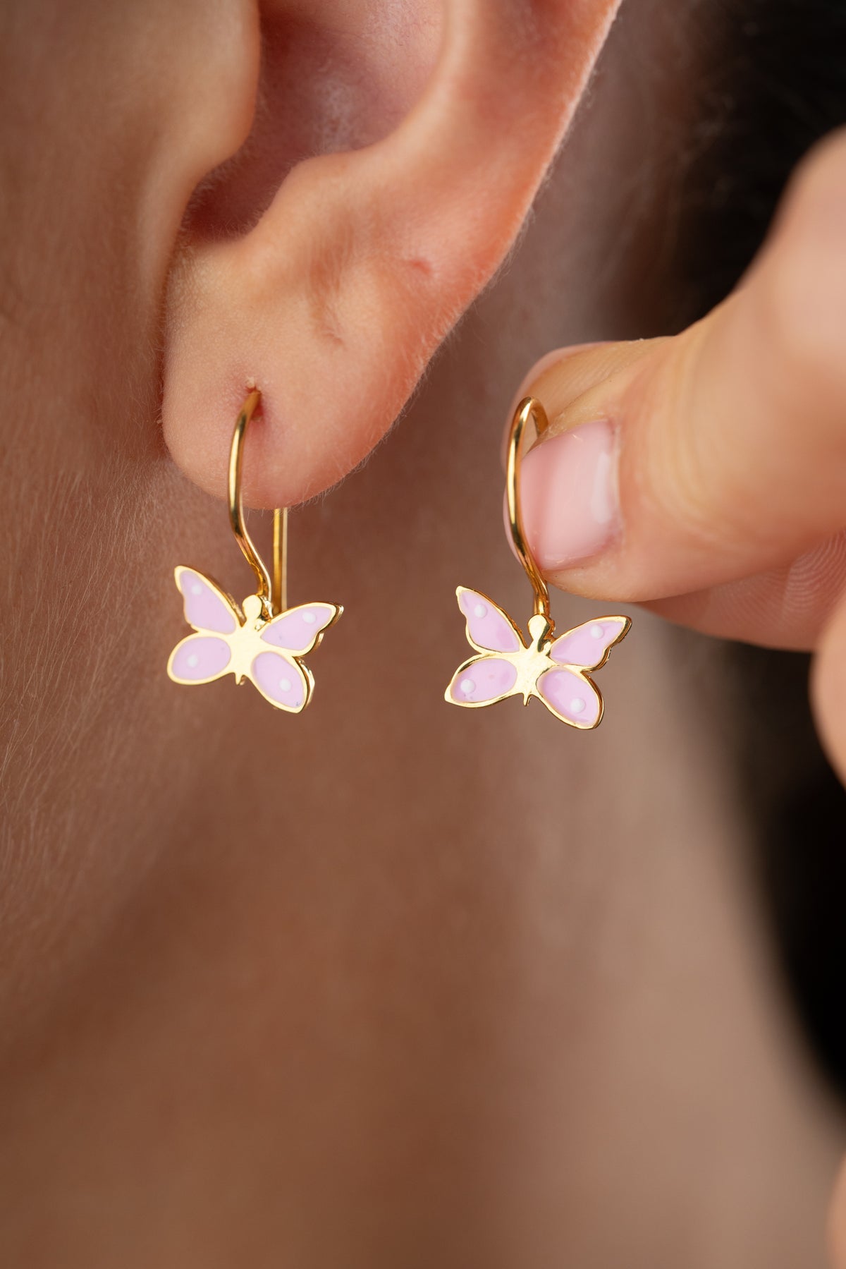 Pink Enamel Butterfly Drop Earrings