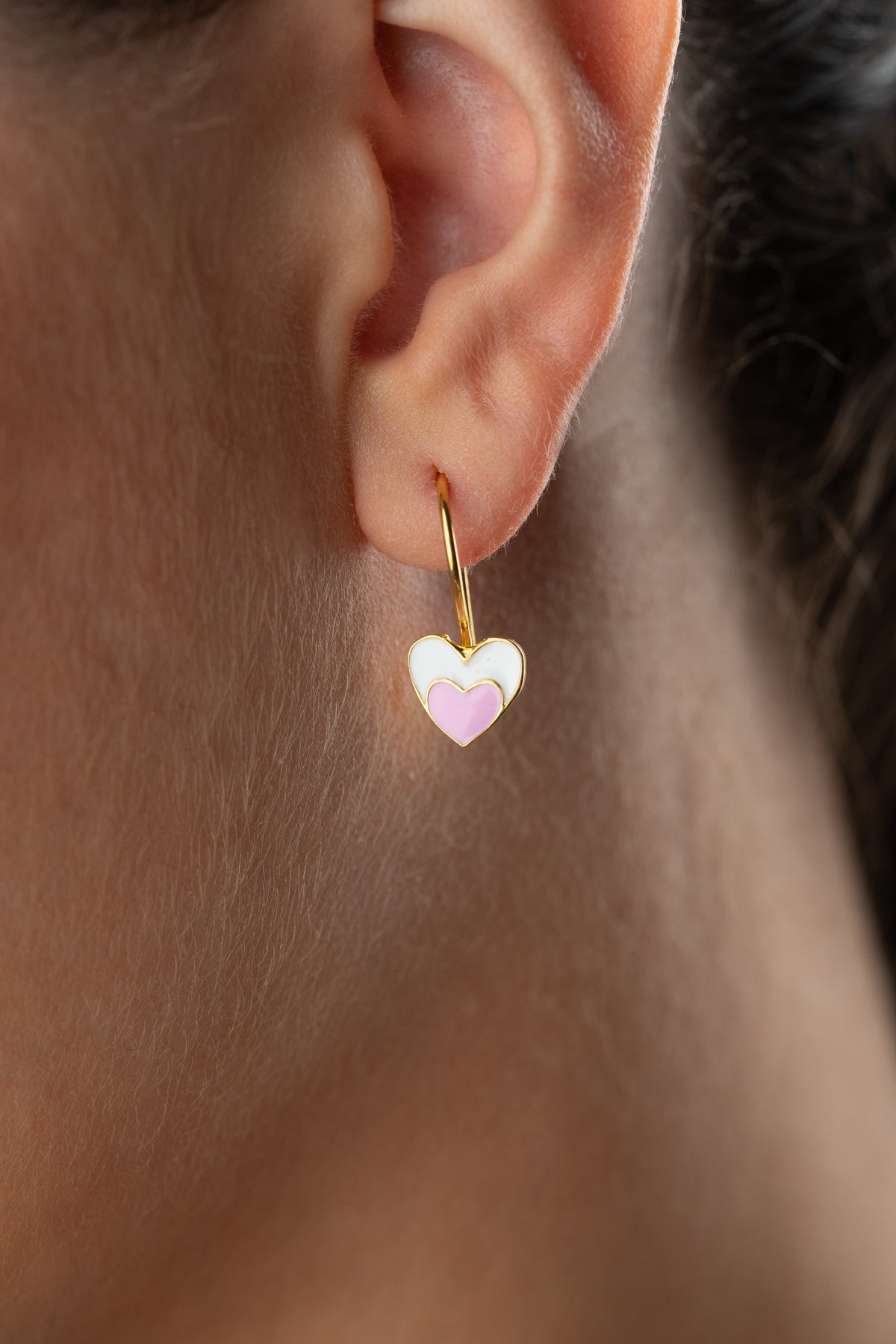 Two Tone Enamel Heart Drop Earrings