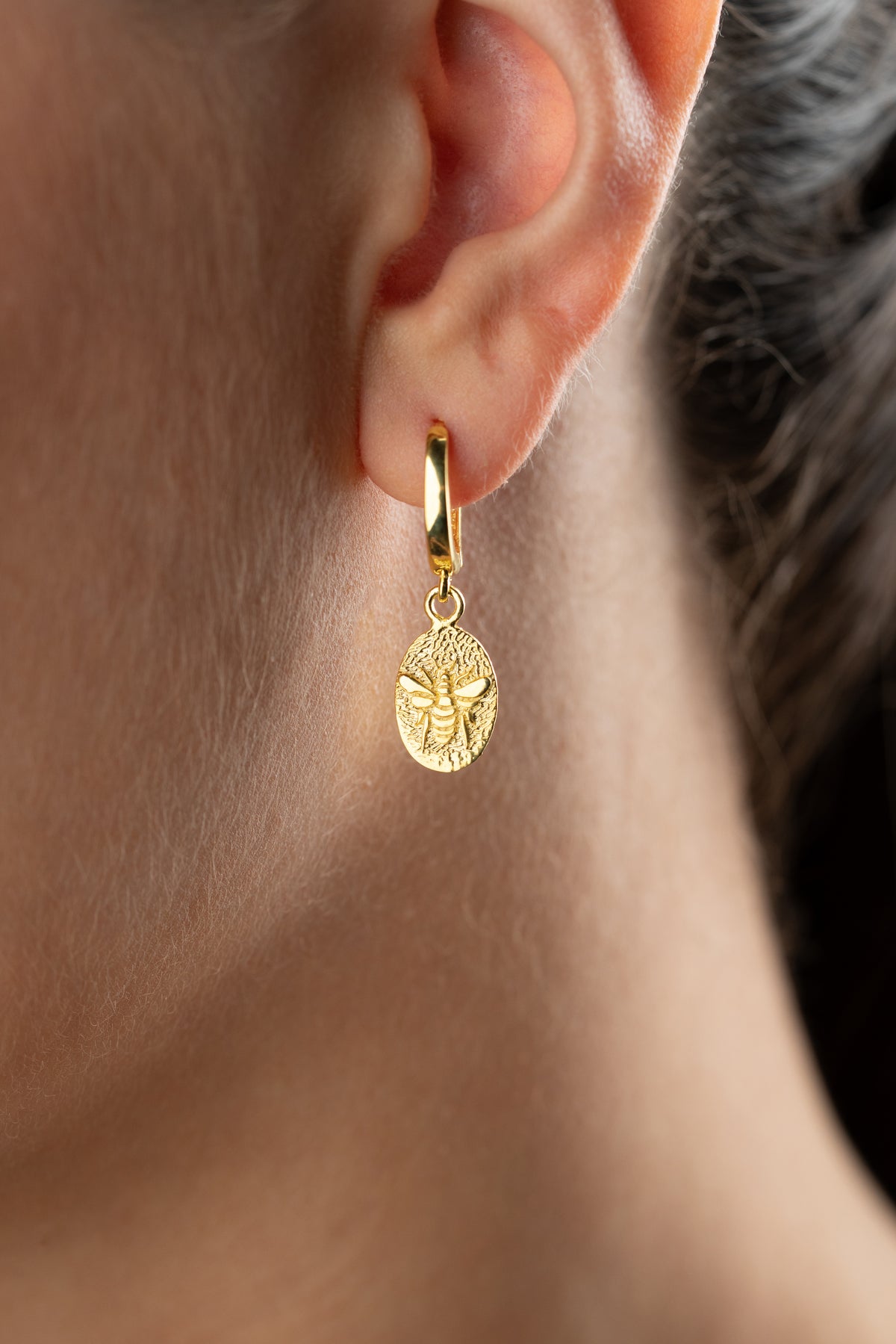Gold Bee Coin Drop Earrings