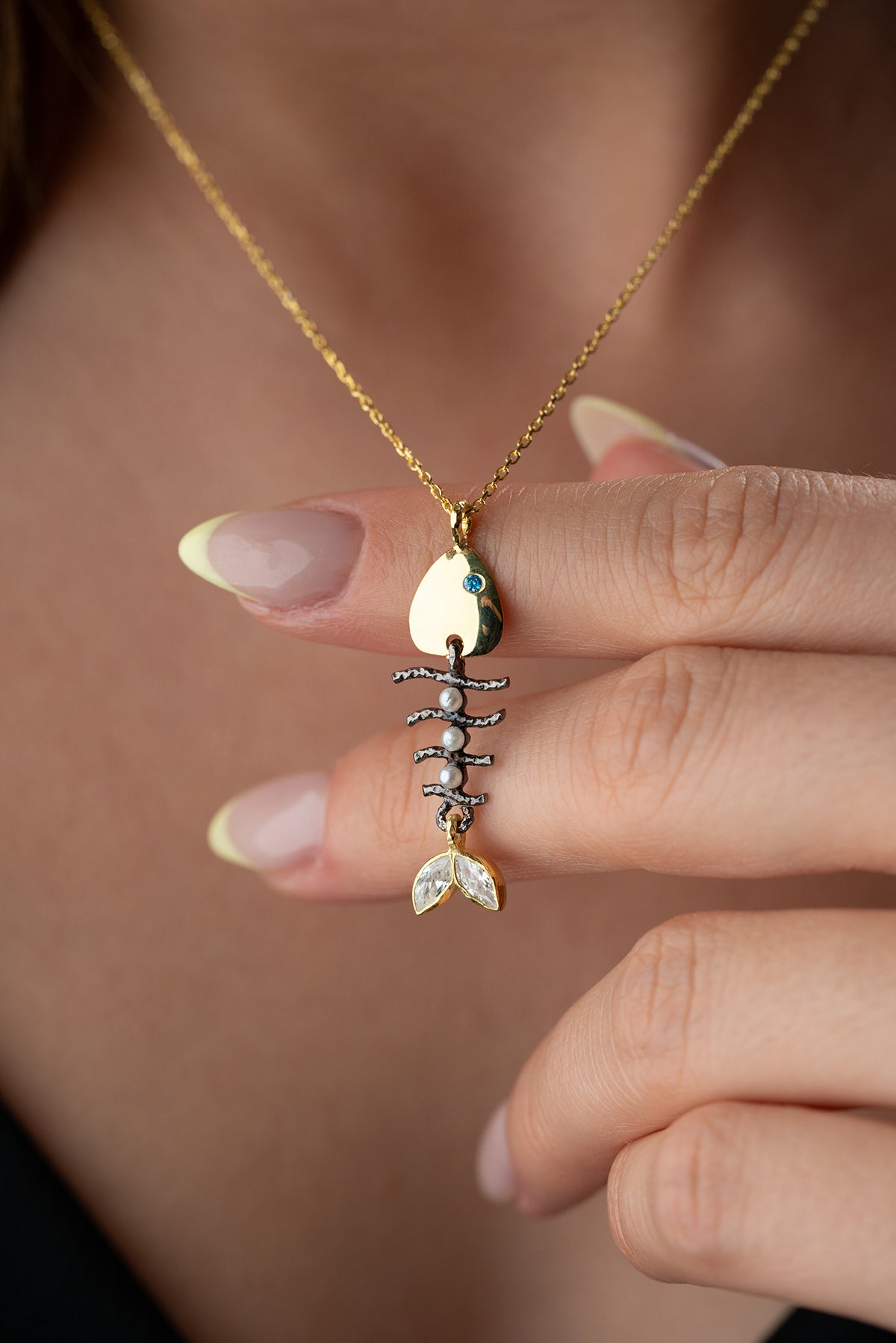 Two Tone Fish Skeleton Necklace
