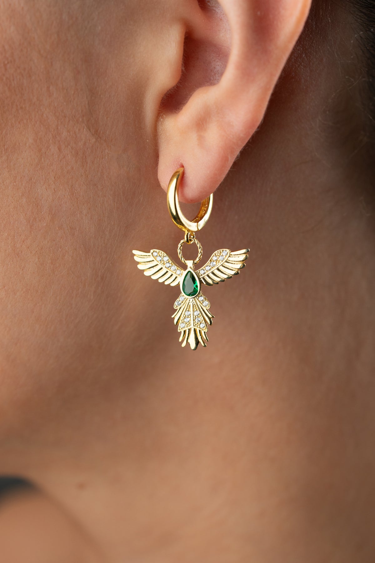 Emerald Phoenix Wings Drop Earrings