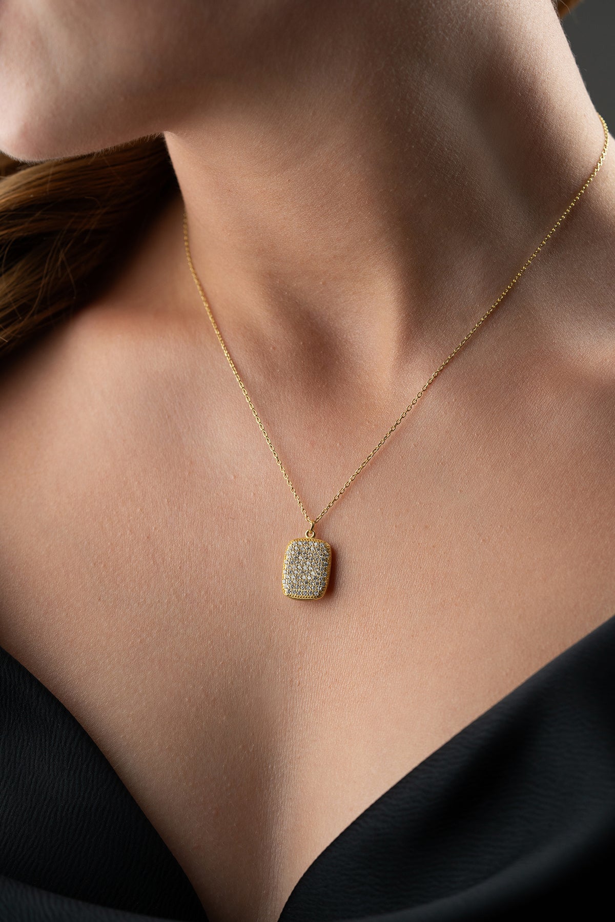 Pave Crystal Rectangle Pendant Necklace