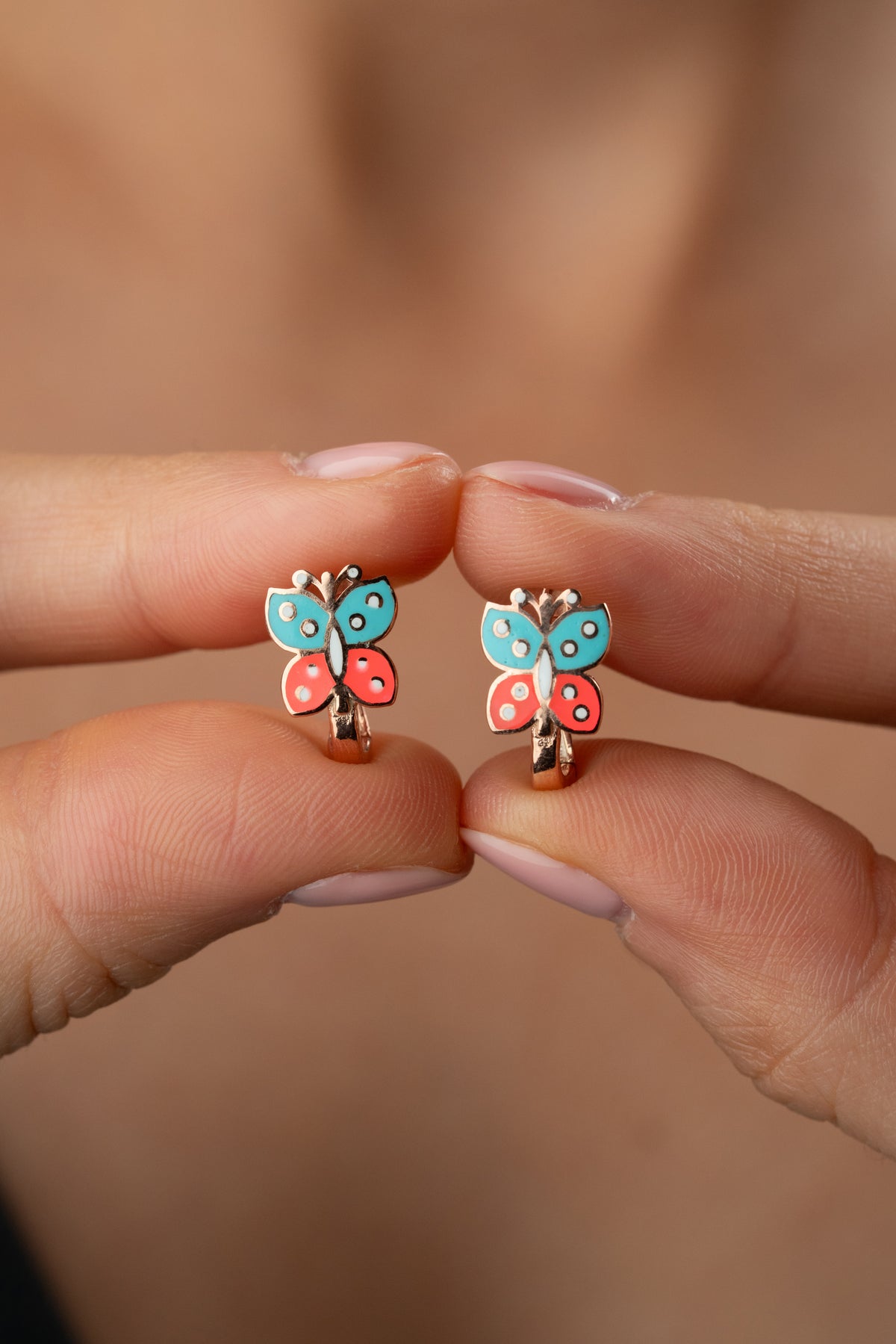 Enamel Butterfly Hoop Earrings