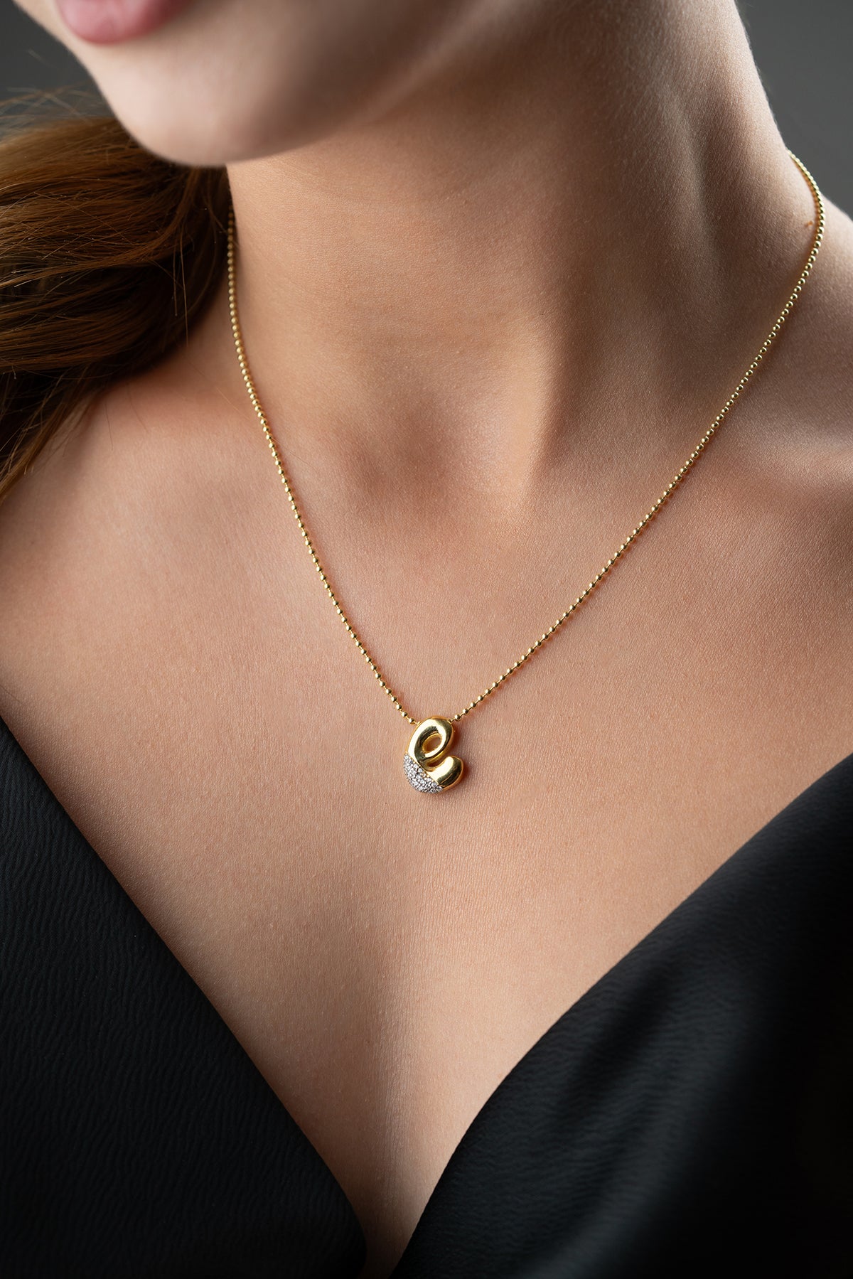 Pave Lowercase Initial Necklace in Gold