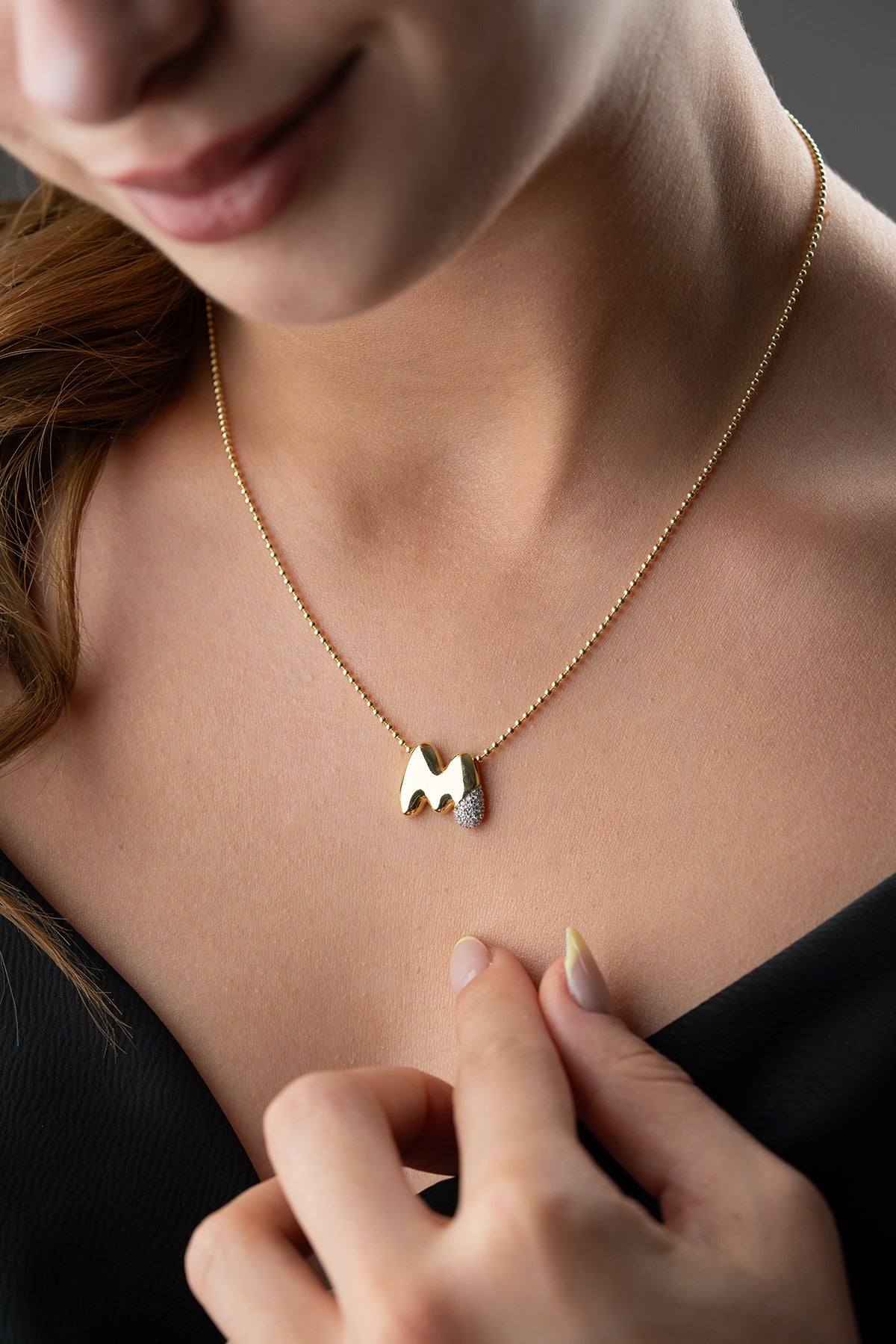 Pave Lowercase Initial Necklace in Gold