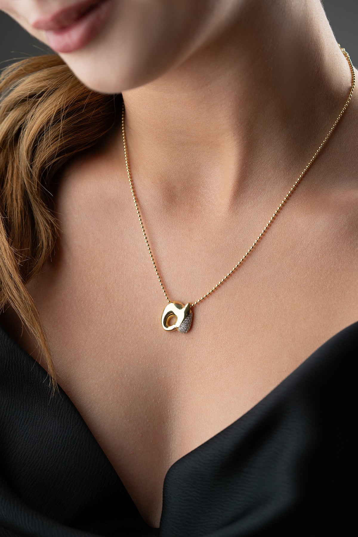 Pave Lowercase Initial Necklace in Gold