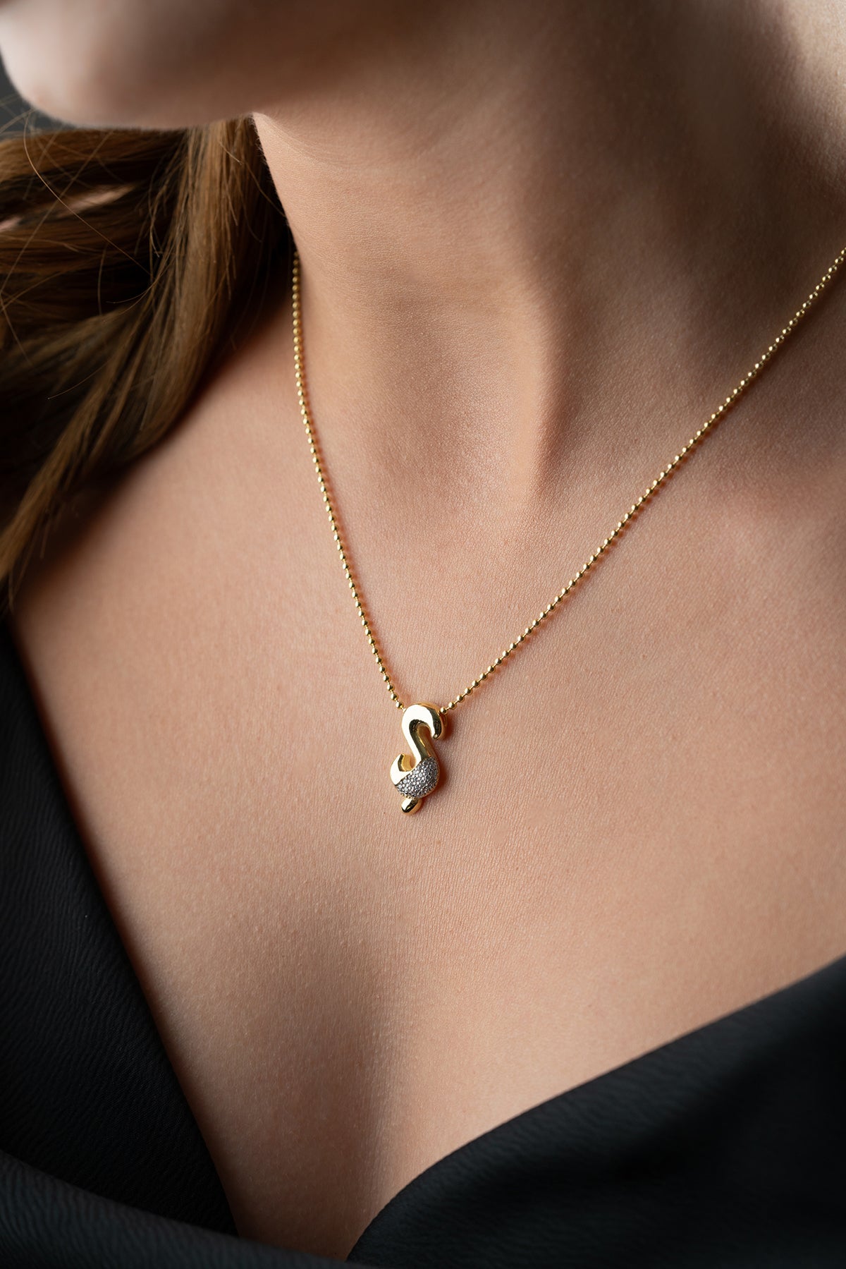 Pave Lowercase Initial Necklace in Gold