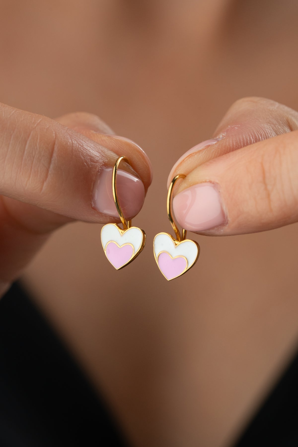 Two Tone Enamel Heart Drop Earrings