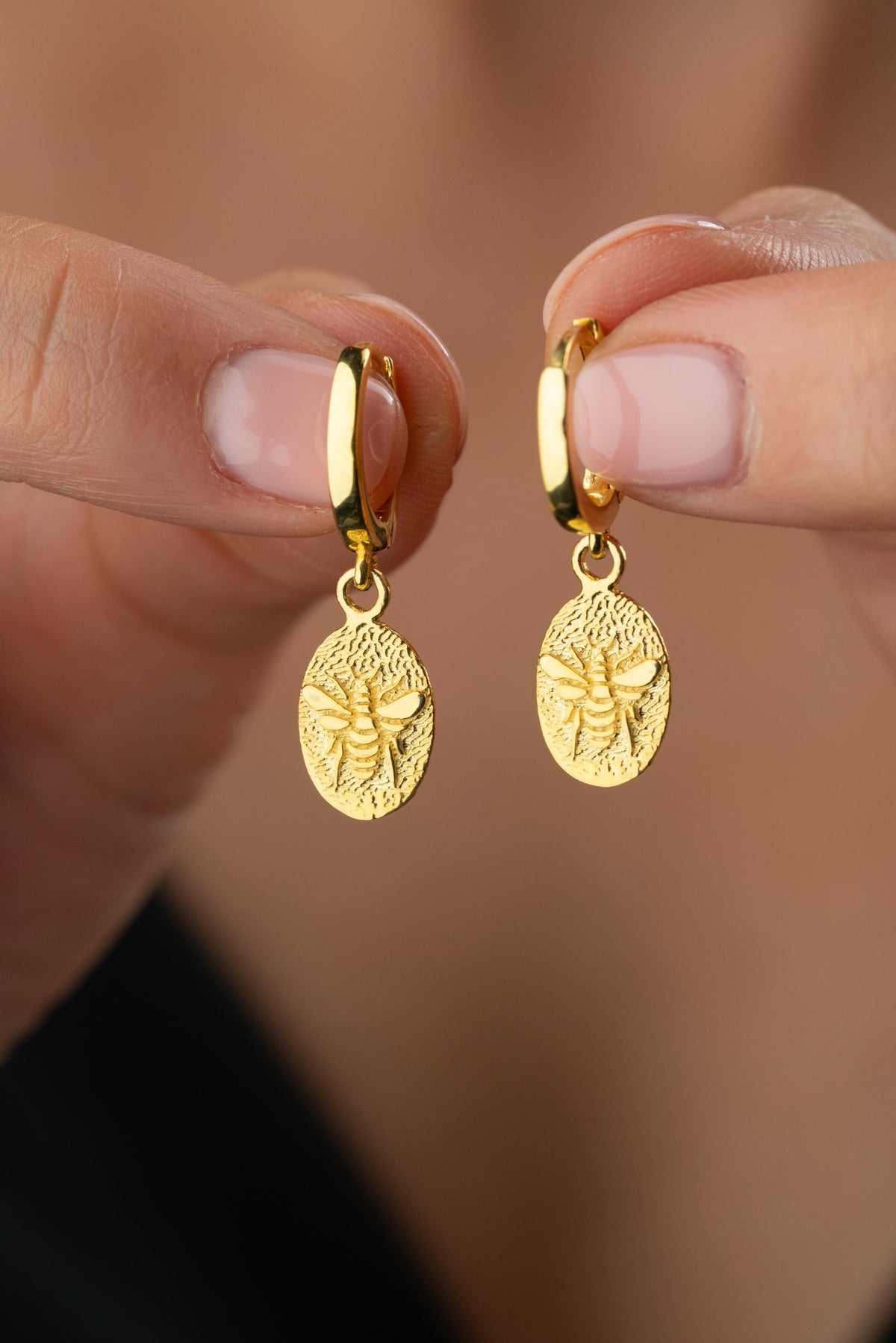 Gold Bee Coin Drop Earrings
