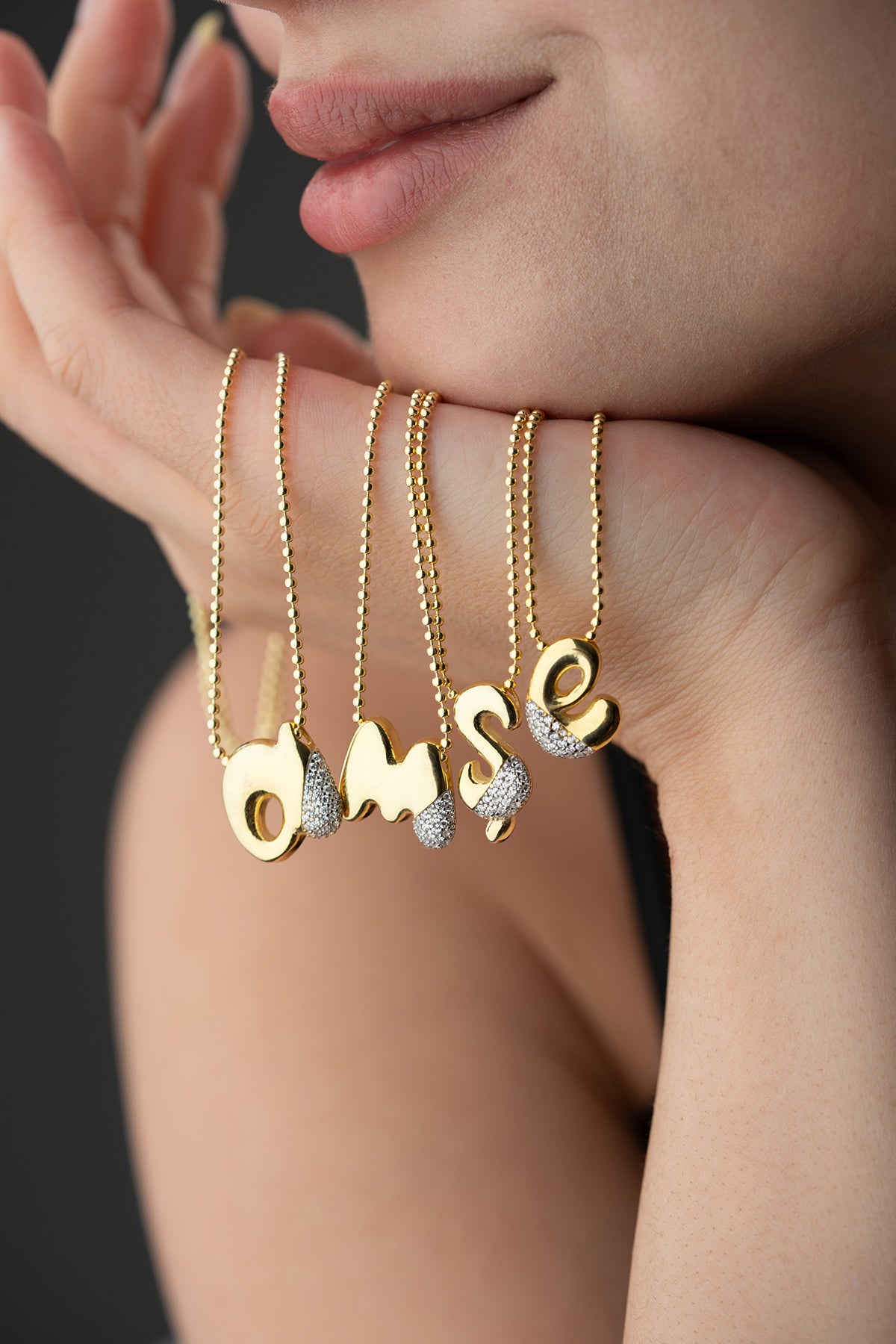 Pave Lowercase Initial Necklace in Gold