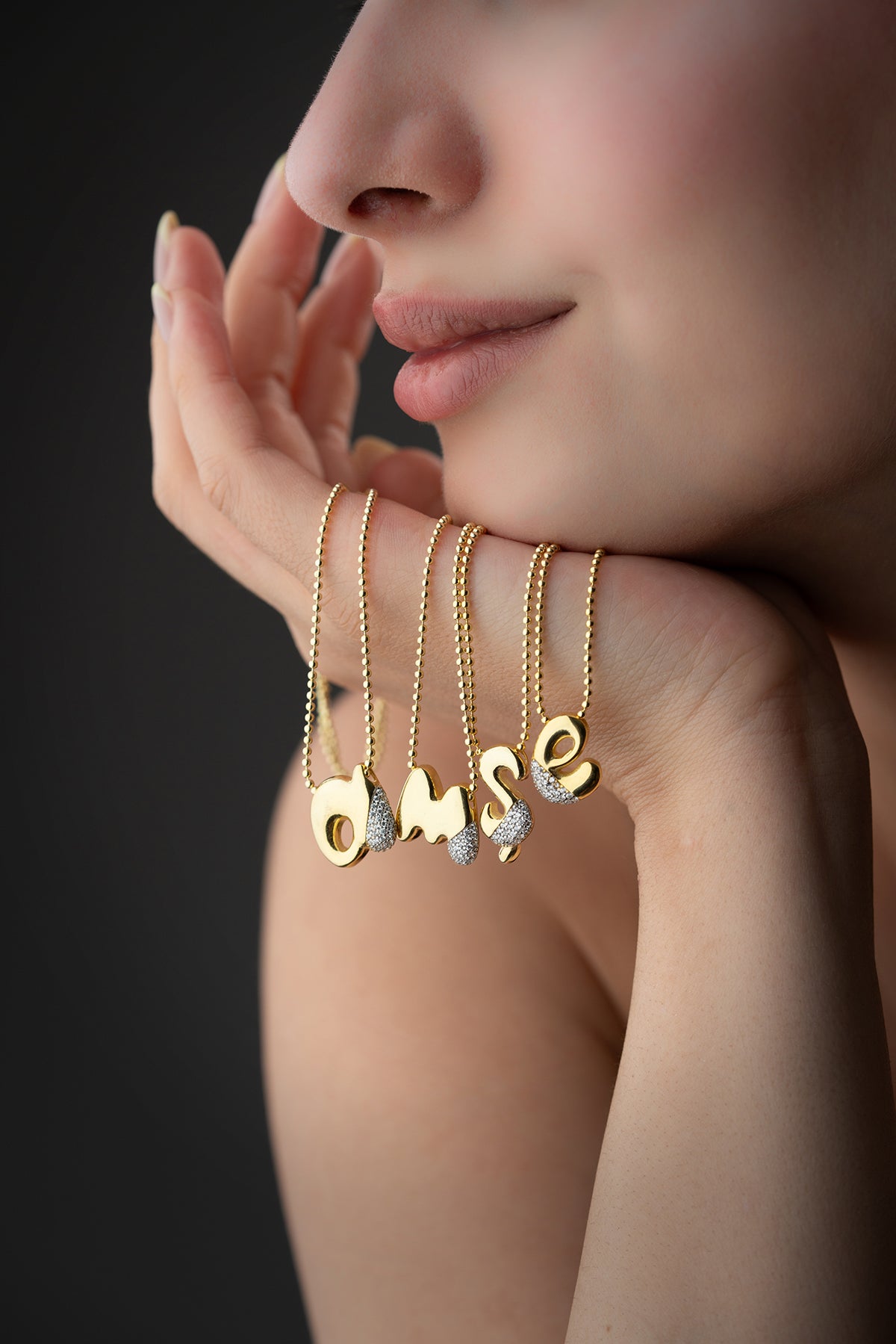 Pave Lowercase Initial Necklace in Gold