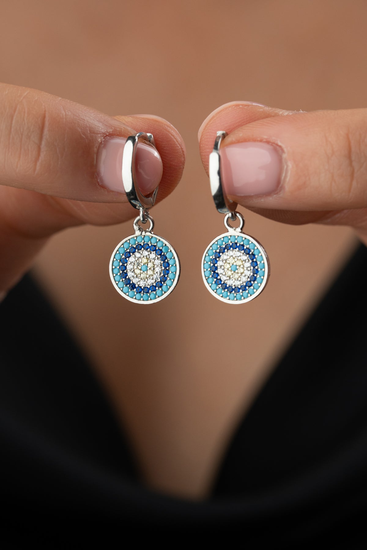 Evil Eye Medallion Hoop Earrings