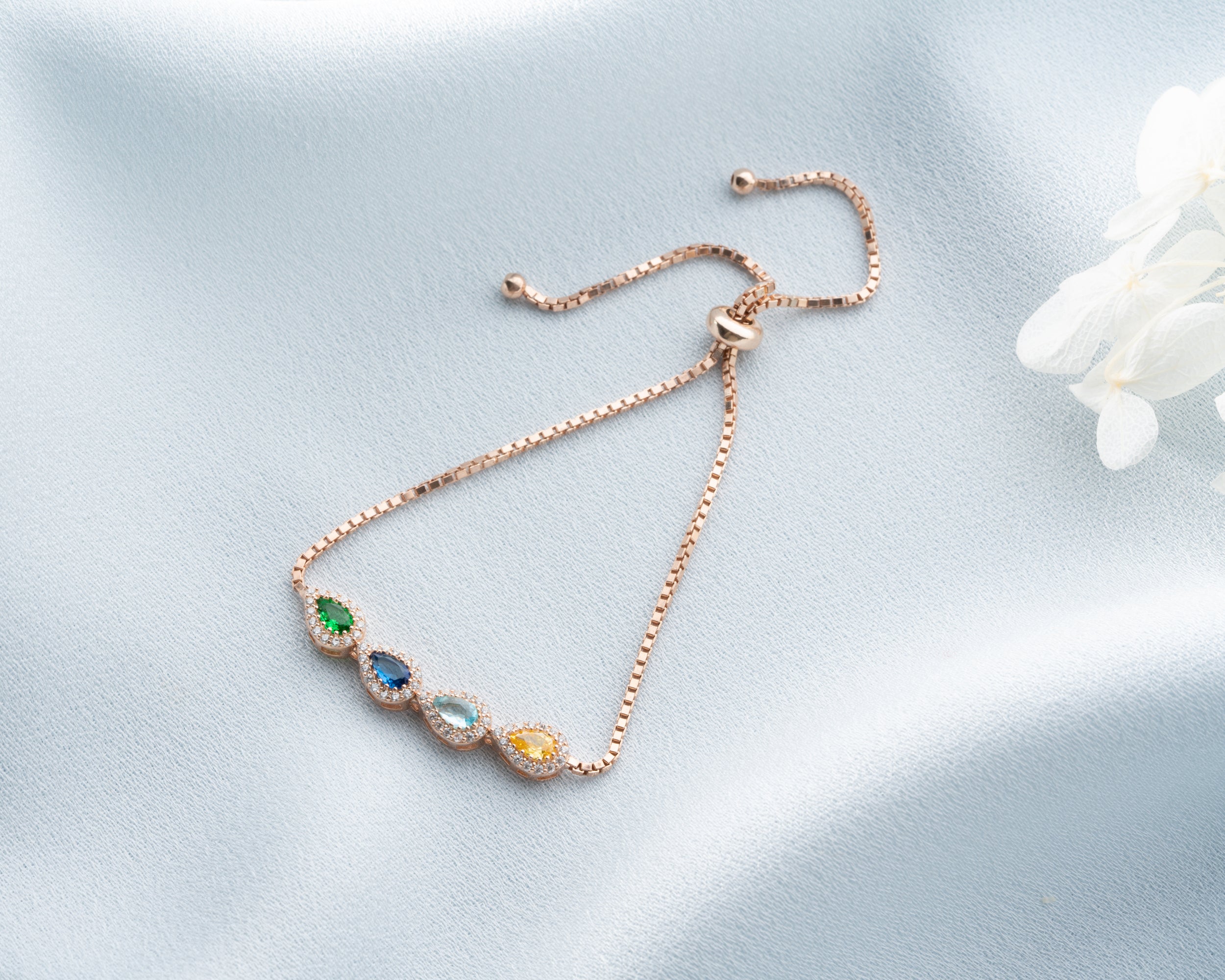 Custom Teardrop Birthstone Family Bracelet