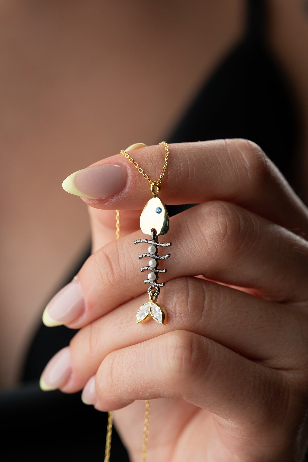 Two Tone Fish Skeleton Necklace